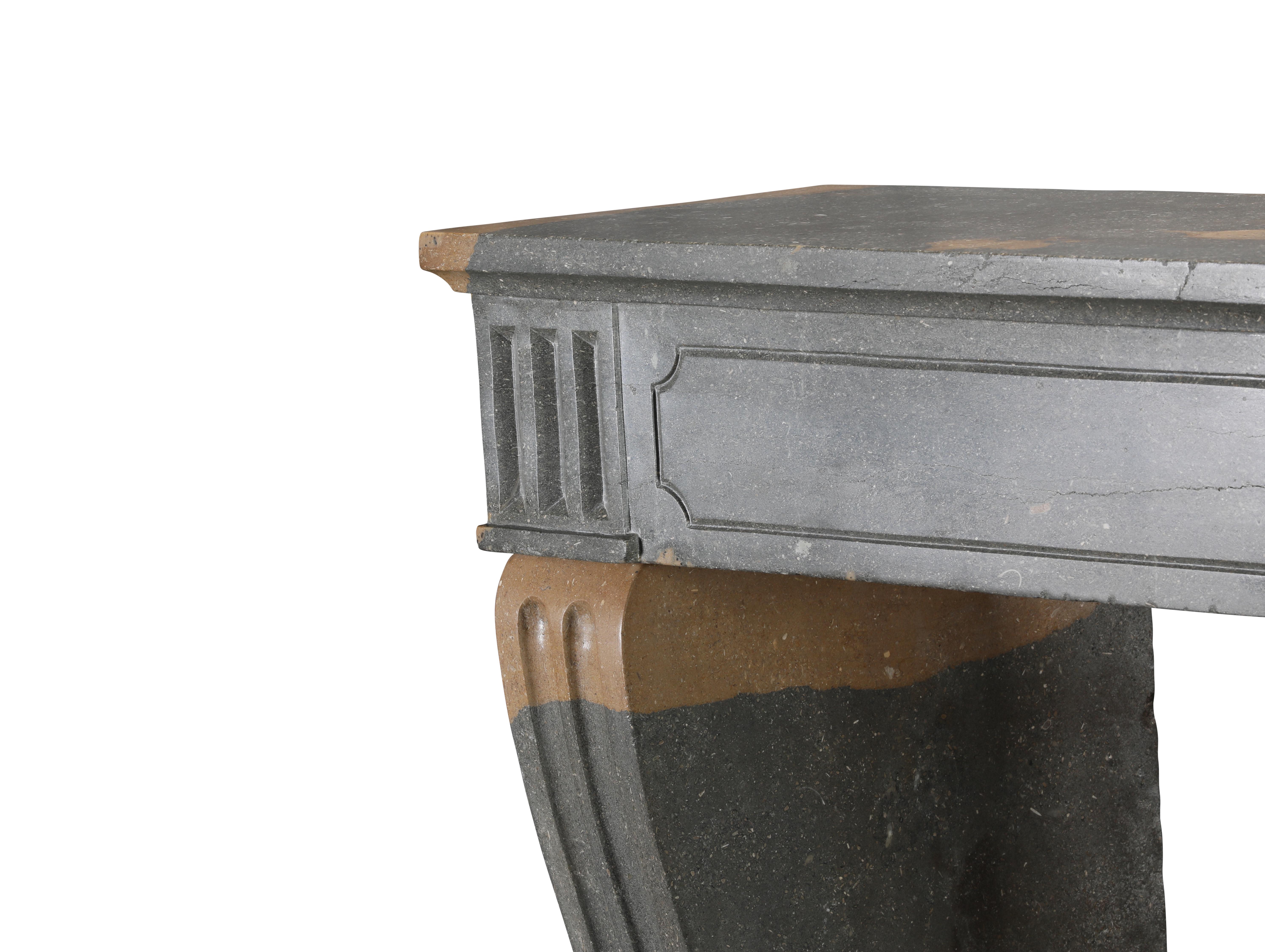 Classical French Antique Fireplace Mantel in Grey-Green Stone With Warm Accents For Sale 3