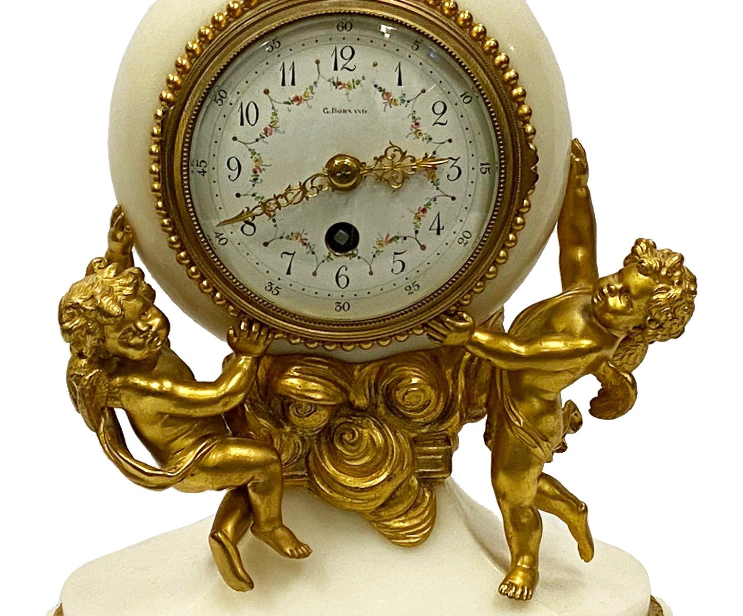 Gilt Classical French 19th Century Louis XVI Style Clock Set For Sale