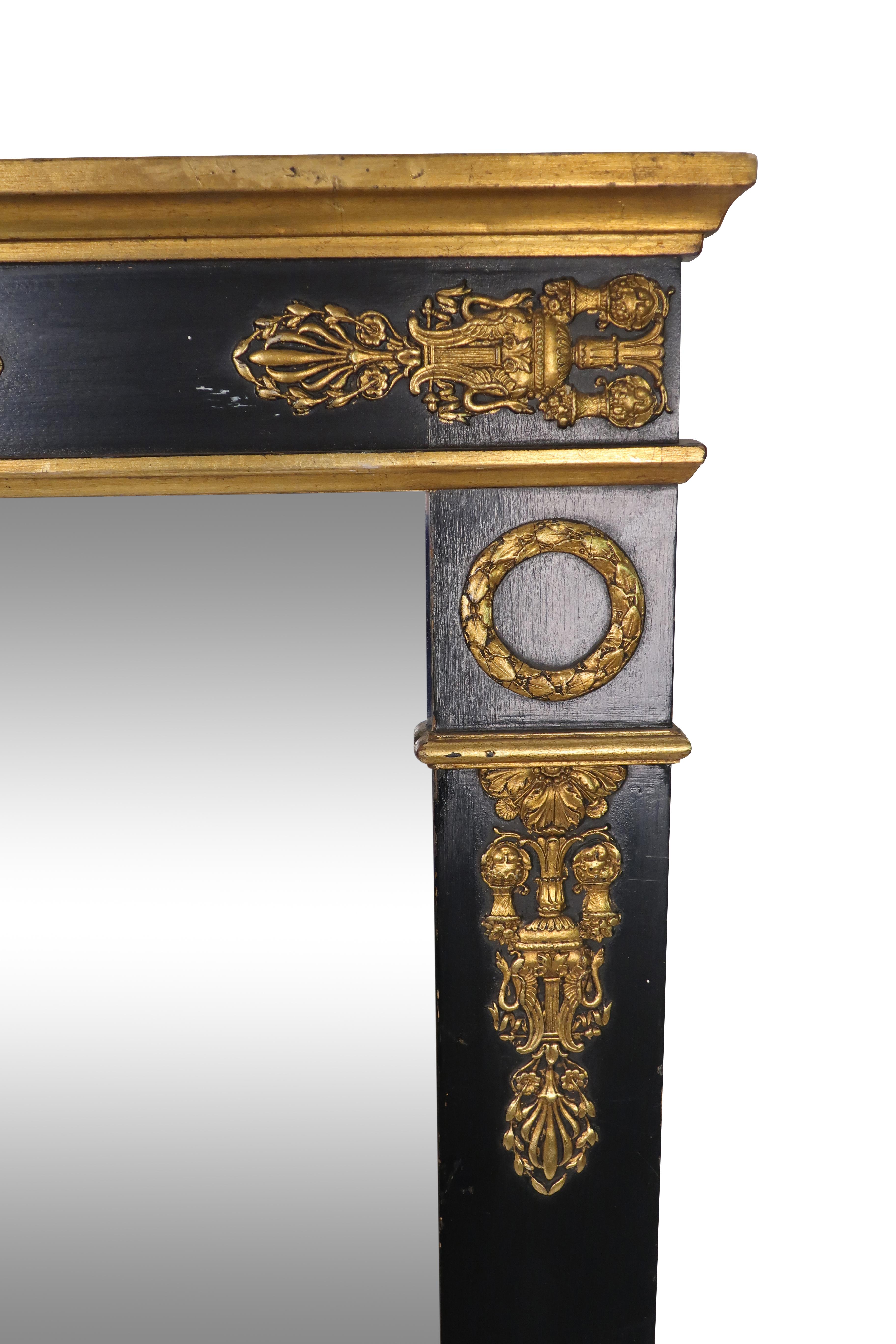 Neoclassical Black and Gilt Mirror Waldorf Astoria In Good Condition In Essex, MA