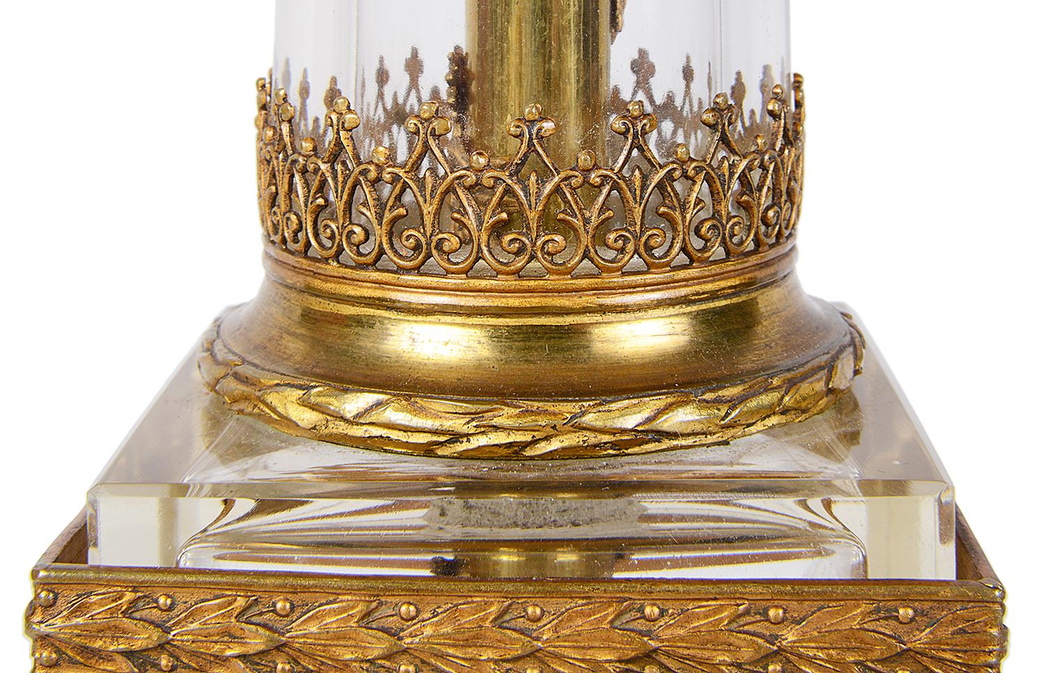 20th Century Classical French Empire Style Glass and Ormolu Lamp, circa 1900