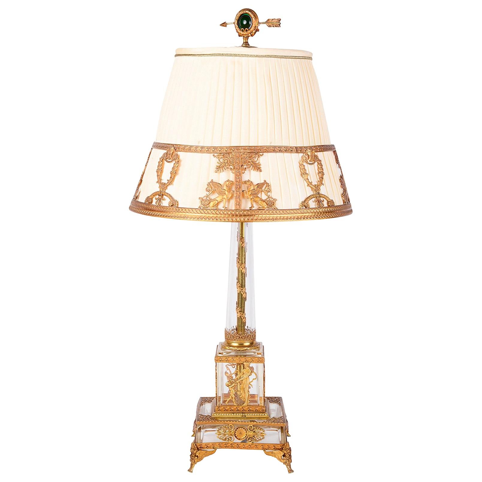 Classical French Empire Style Glass and Ormolu Lamp, circa 1900
