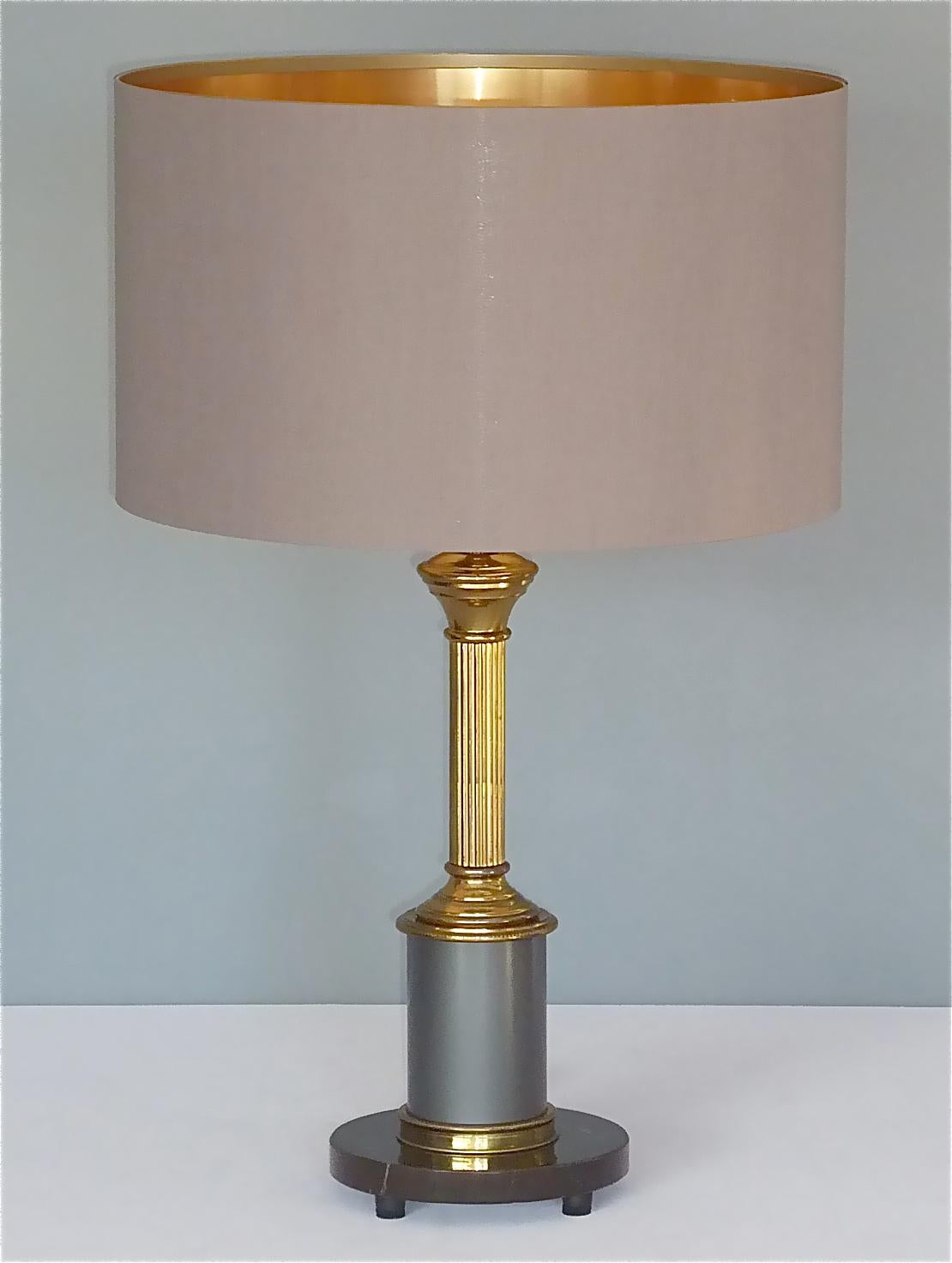 Mid-Century Modern Classical French Maison Jansen Table Lamp Marble Gunmetal Brass, 1950s, Charles For Sale