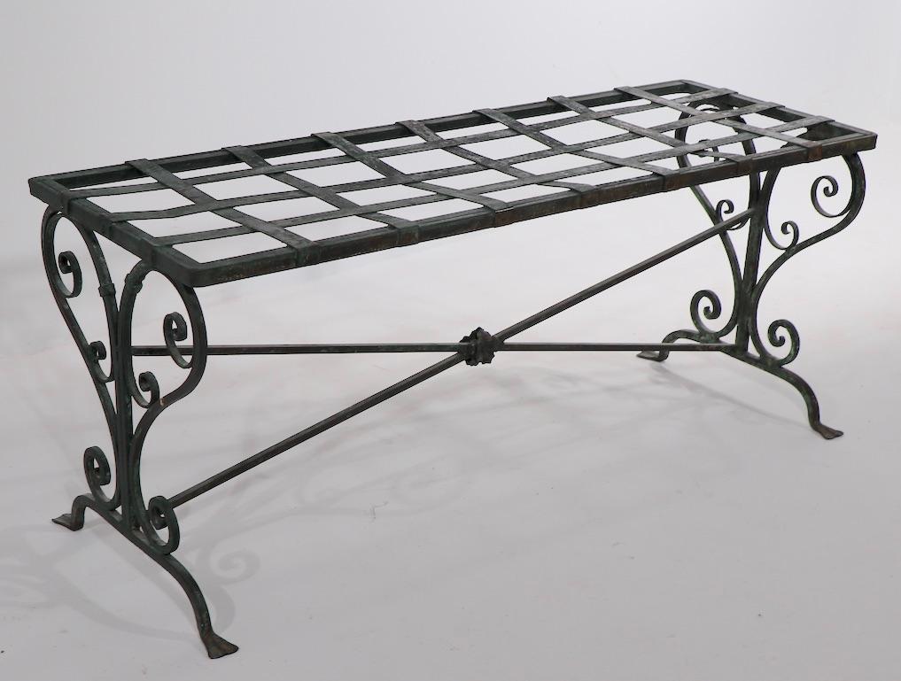 Classical Garden Bench in Faux Ver Di Gris Finish Att. to Salterini In Good Condition In New York, NY