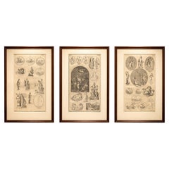 Classical Gods 
Mythology, Set of 3 Antique Engravings – Montfaucon 1721