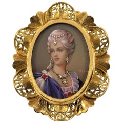 Classical Gold Hand Painted Portrait Pendant/Brooch