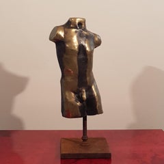 Classical Golden Bronze Man Nude Sculpture on a Cast Iron Base, Italy, 1950s