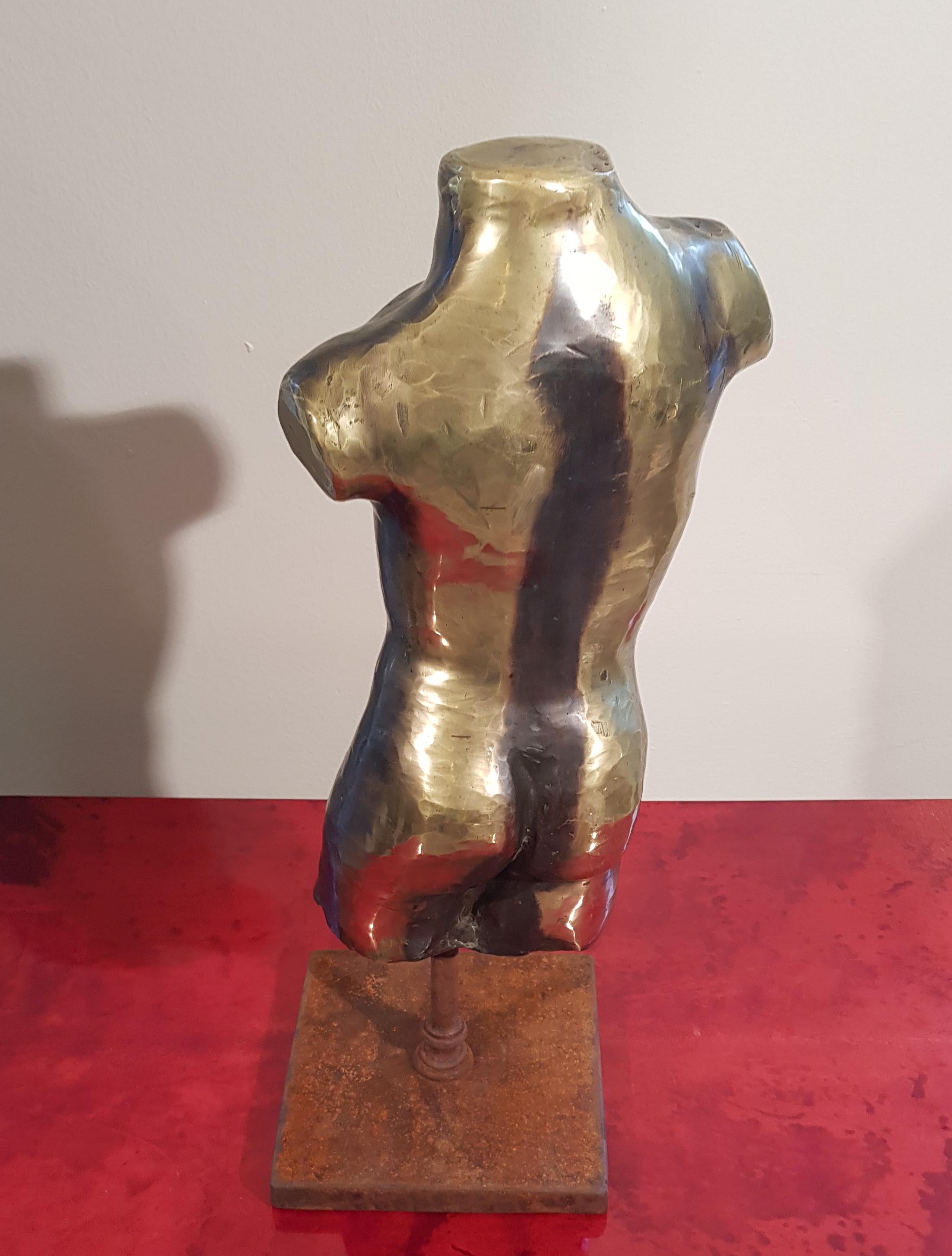 20th Century Classical Golden Bronze Man Nude Sculpture on a Cast Iron Base, Italy, 1950s
