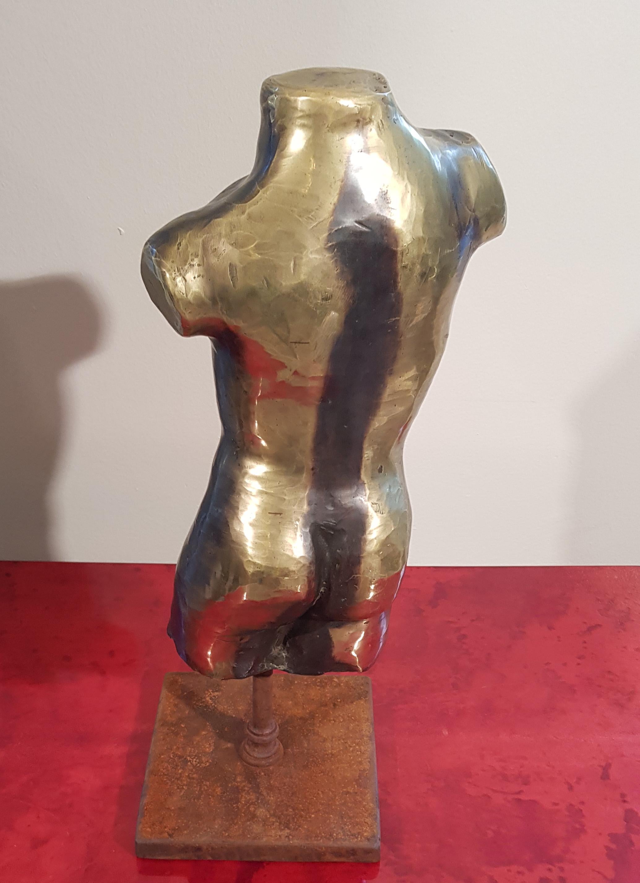 Classical Golden Bronze Man Nude Sculpture on a Cast Iron Base, Italy, 1950s 1
