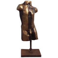 Classical Golden Bronze Man Nude Sculpture on a Cast Iron Base, Italy, 1950s