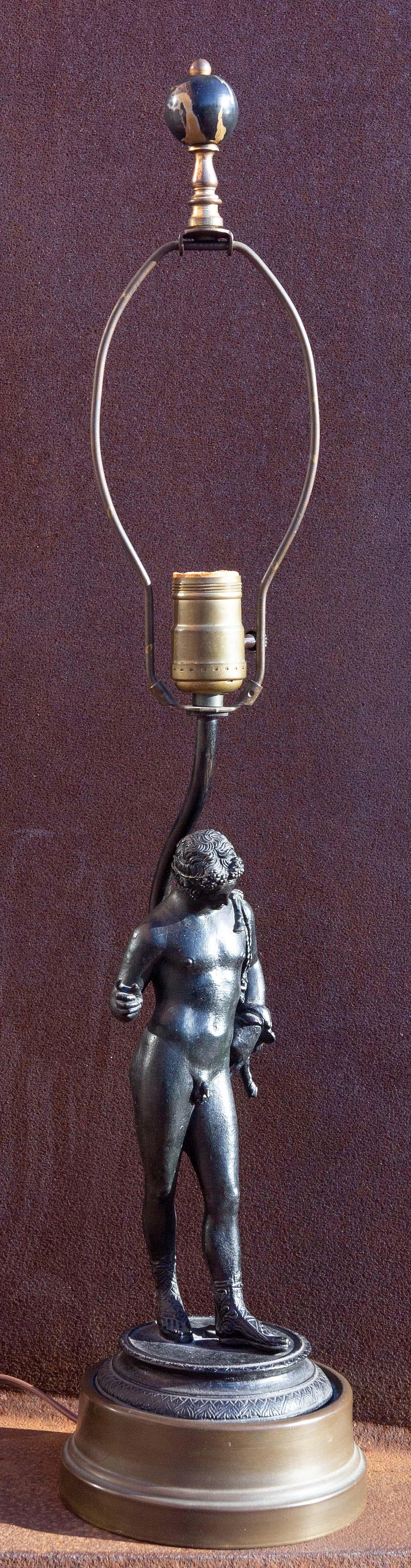 Classical Grand Tour Bronze Statue of Narcissus Mounted as a Lamp For Sale 1