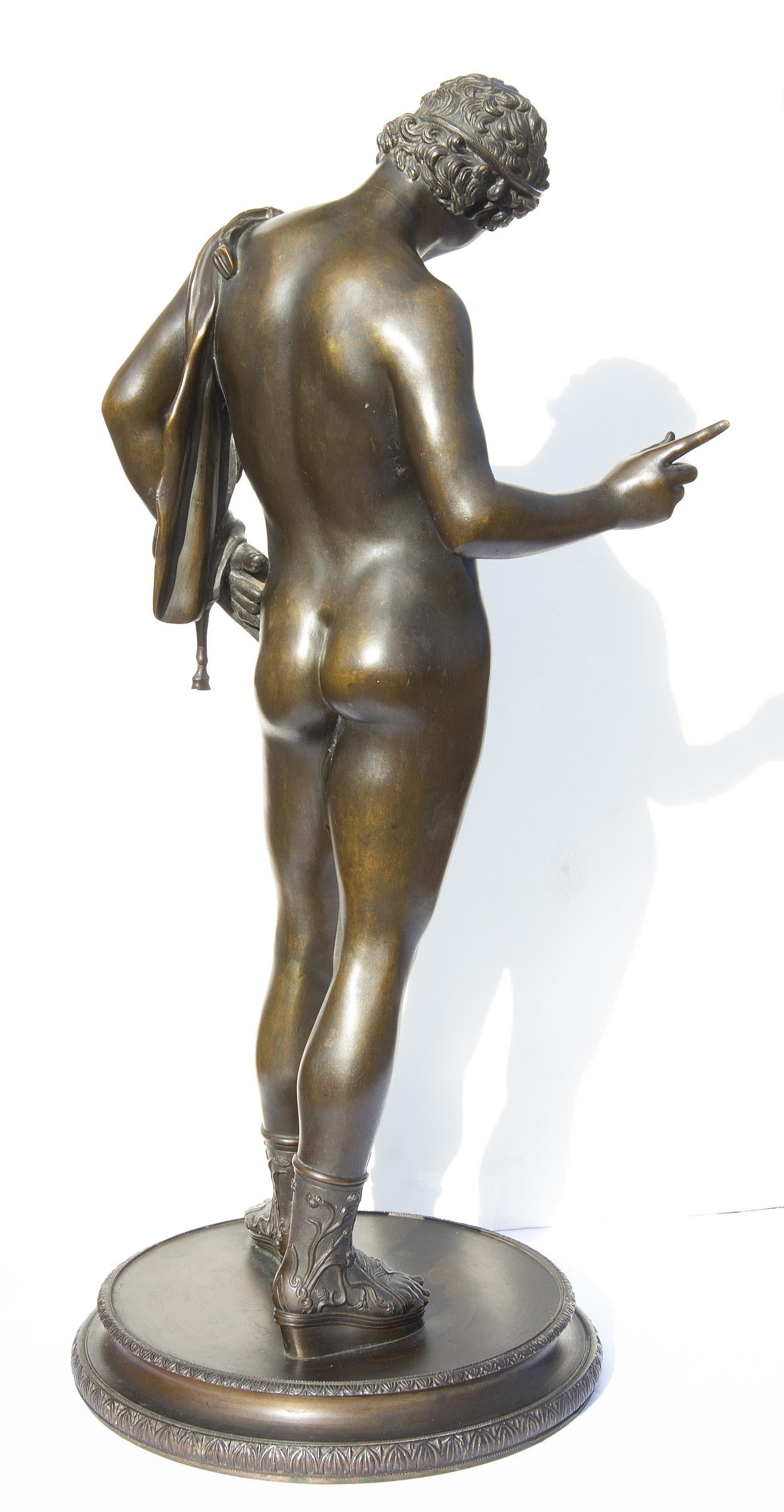 Classical Grand Tour Bronze Statue of Narcissus In Good Condition In Rochester, NY