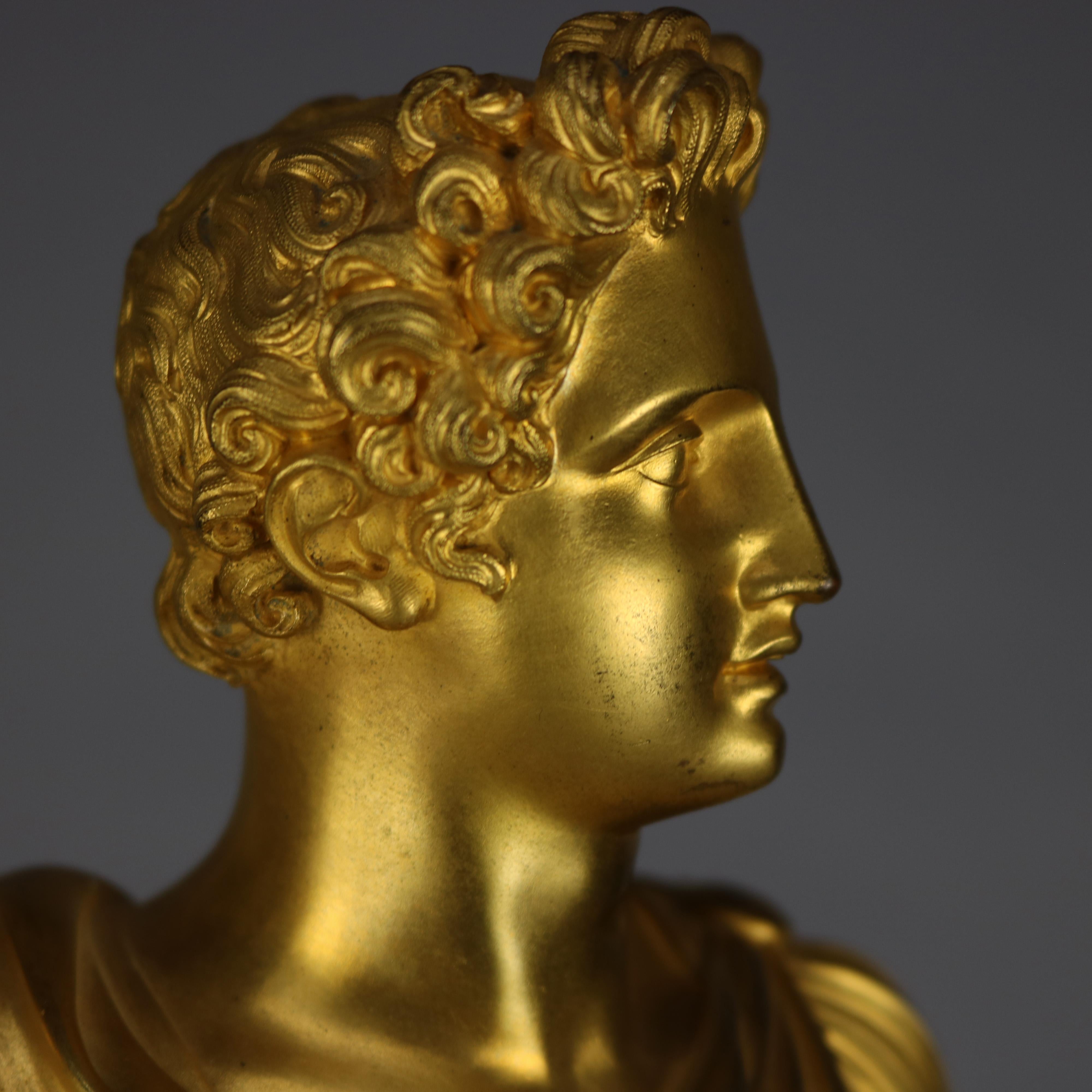Classical Grand Tour Gilt Bronze Sculpture of Emperor on Marble Plinth In Good Condition In Big Flats, NY
