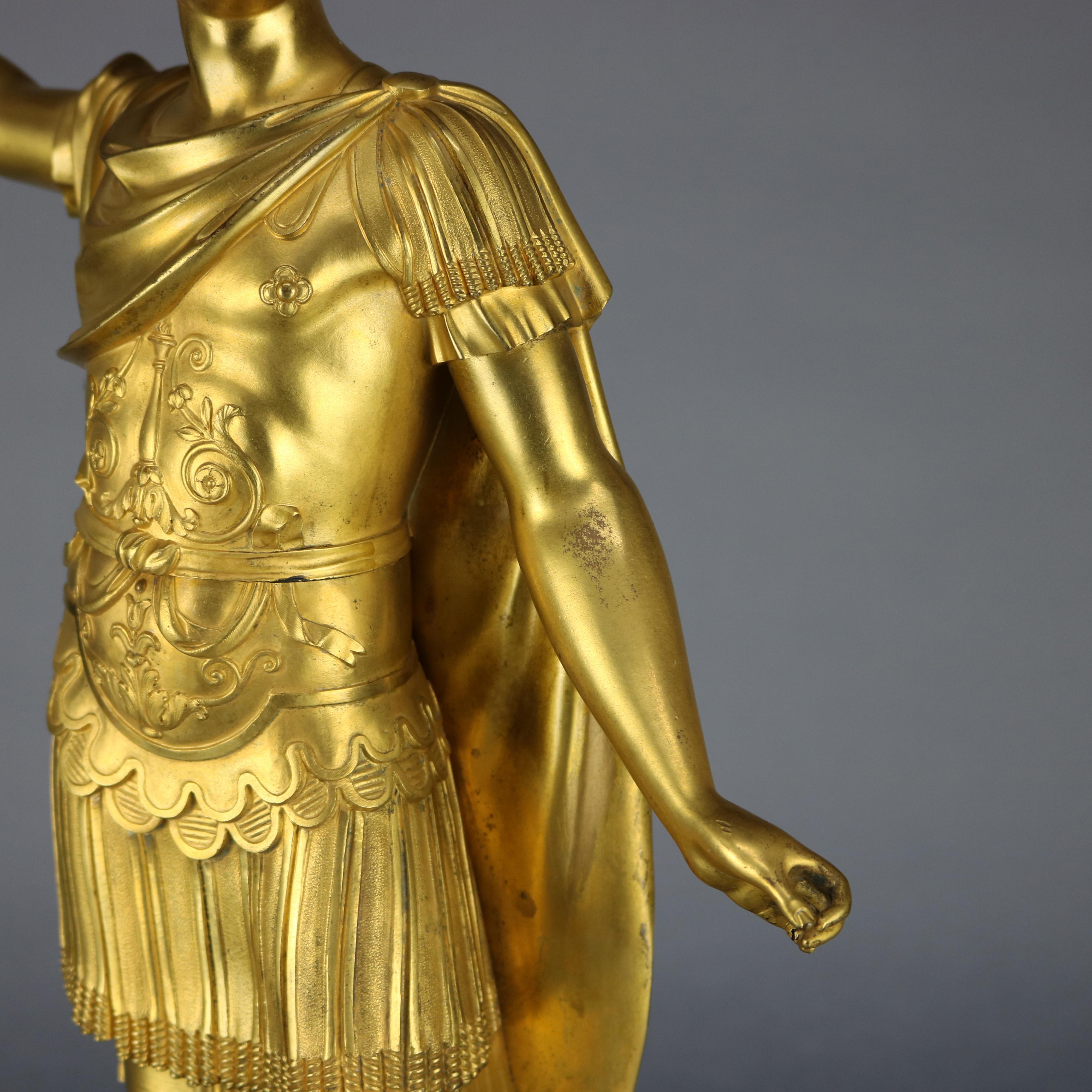 19th Century Classical Grand Tour Gilt Bronze Sculpture of Emperor on Marble Plinth
