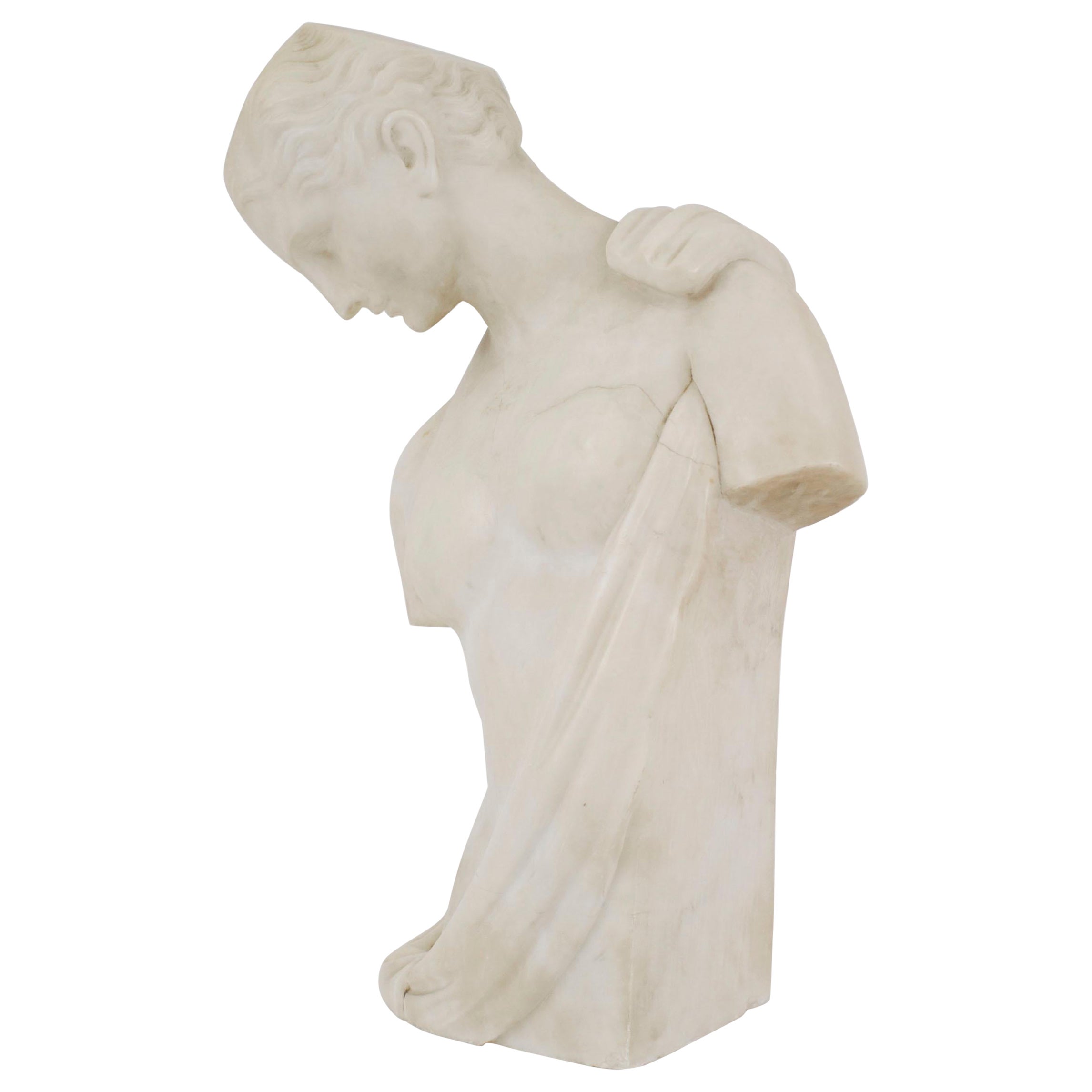 Classical Grecian (20th Cent) white marble 3/4 length bust of a lady For Sale