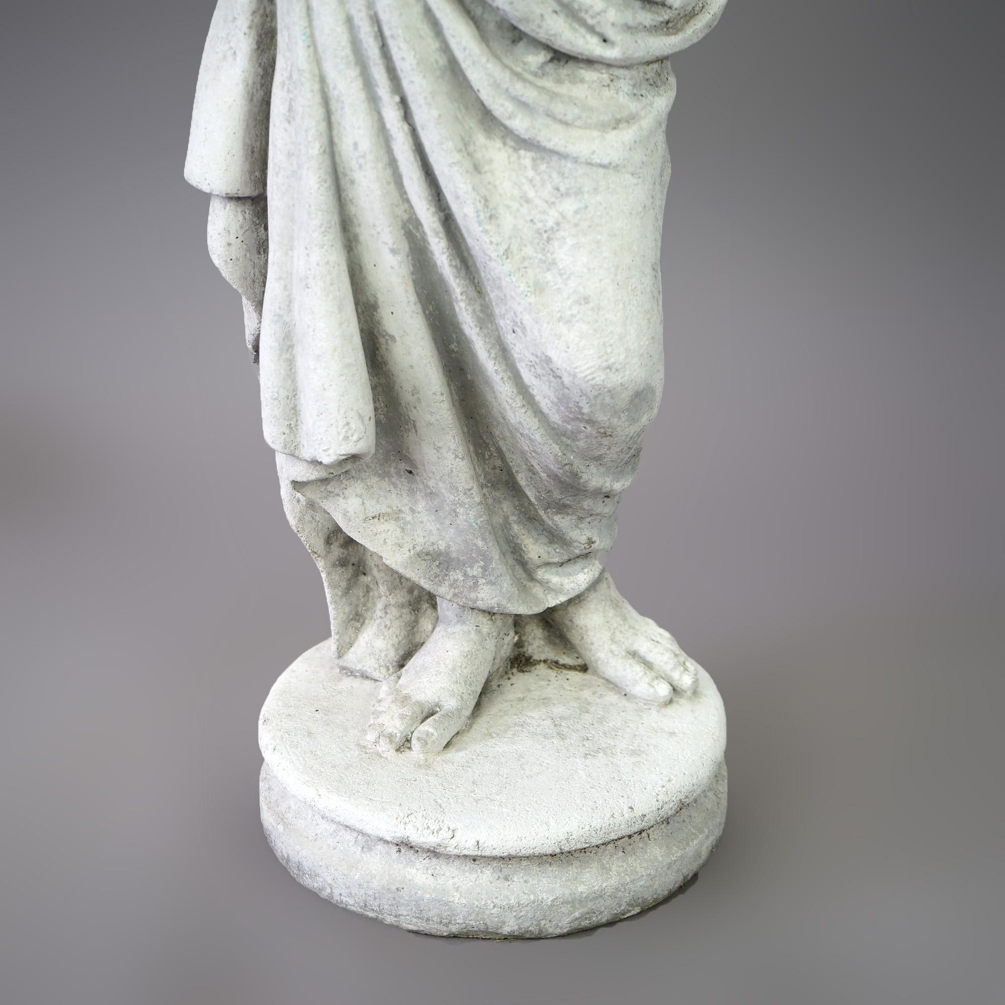 Classical Grecian Hard Stone Garden Statue of a Woman with Flowers 20th C 5