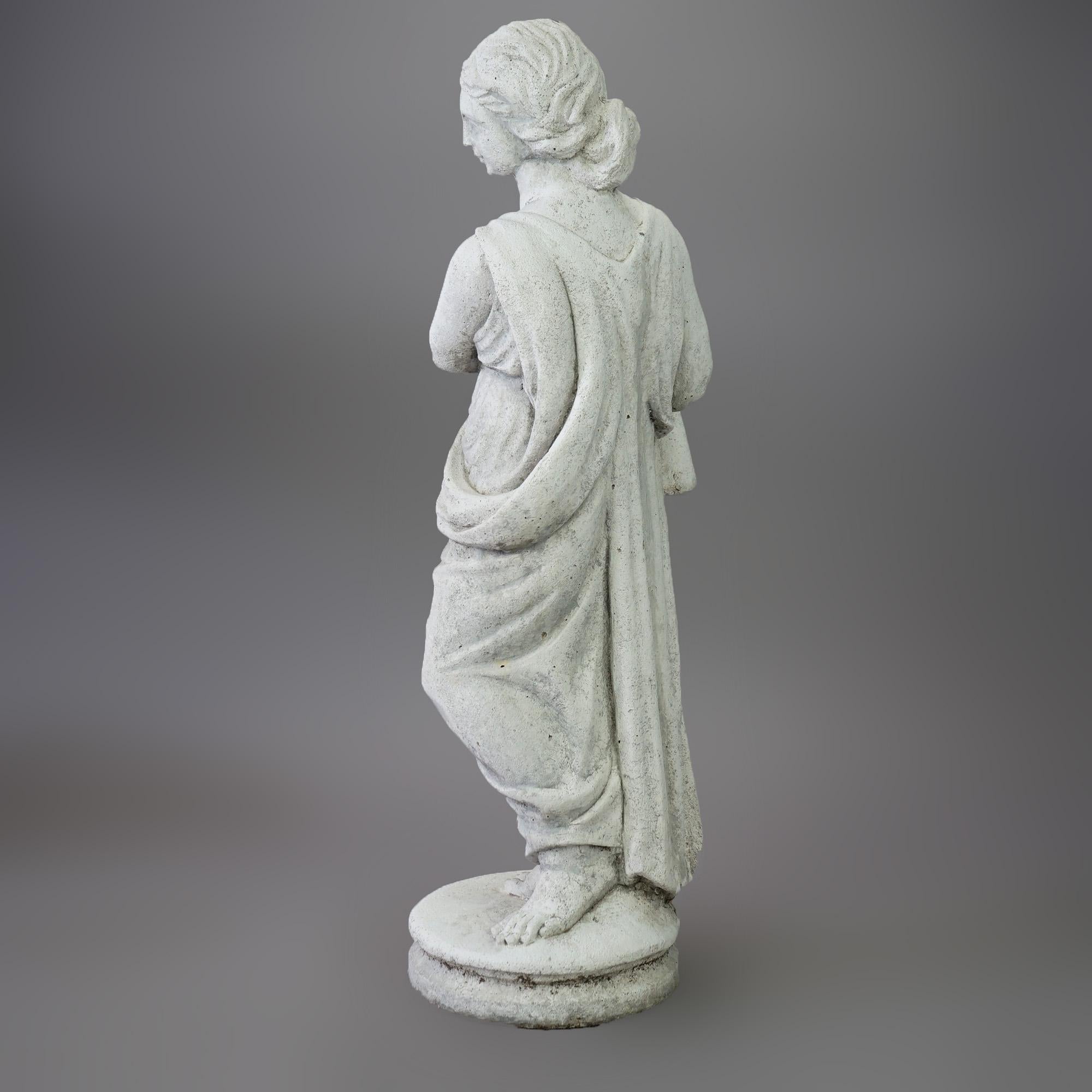 Classical Greek Classical Grecian Hard Stone Garden Statue of a Woman with Flowers 20th C