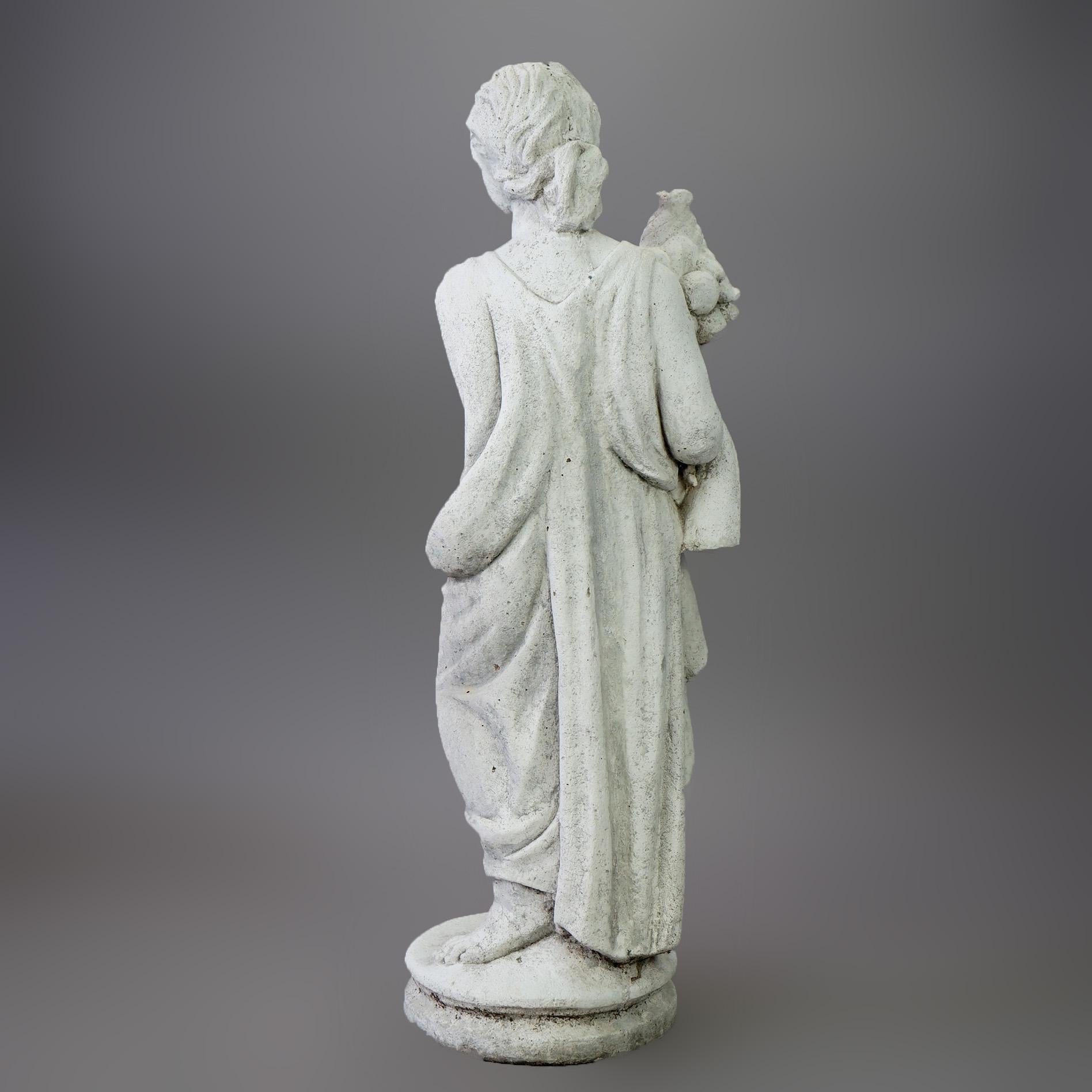 Classical Grecian Hard Stone Garden Statue of a Woman with Flowers 20th C In Good Condition In Big Flats, NY