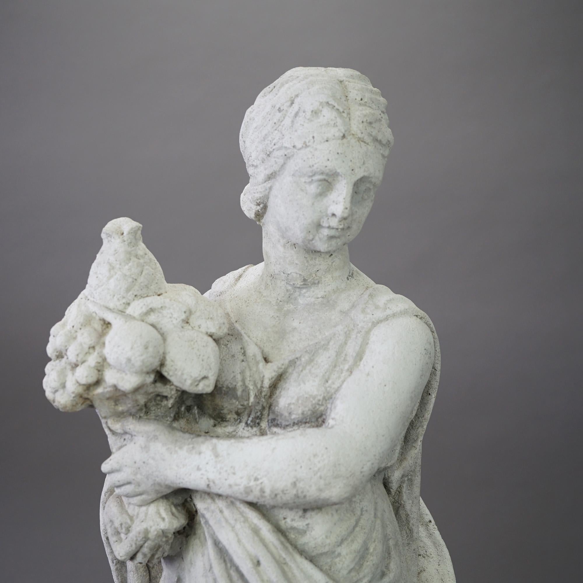 Classical Grecian Hard Stone Garden Statue of a Woman with Flowers 20th C 2