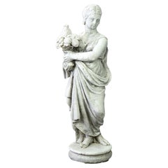 Classical Grecian Hard Stone Garden Statue of a Woman with Flowers 20th C