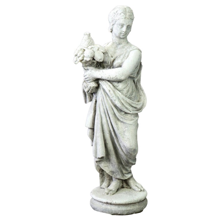 Classical Grecian Hard Stone Garden Statue of a Woman with Flowers 20th ...