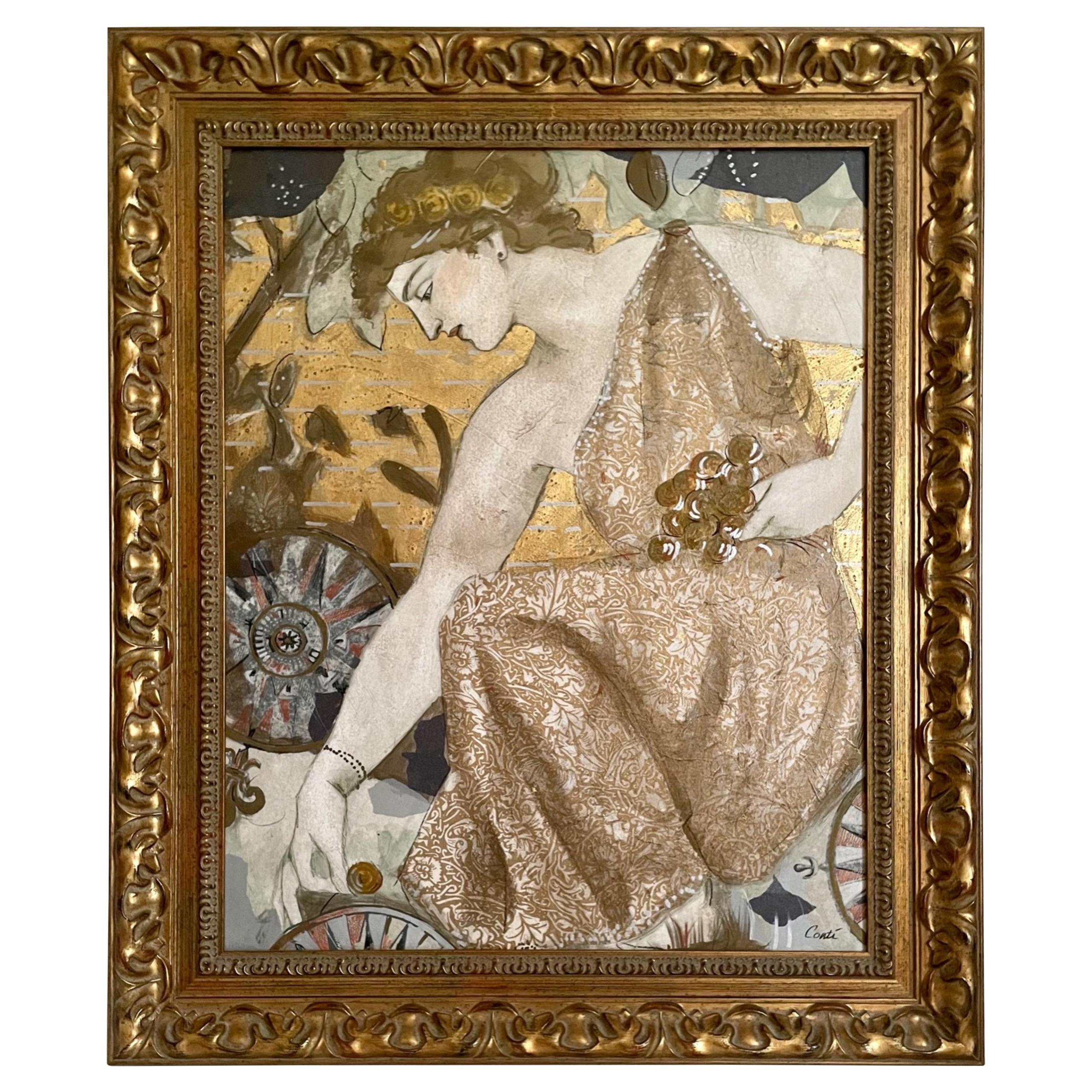 Classical Grecian Style Vintage Painting Collage, Framed