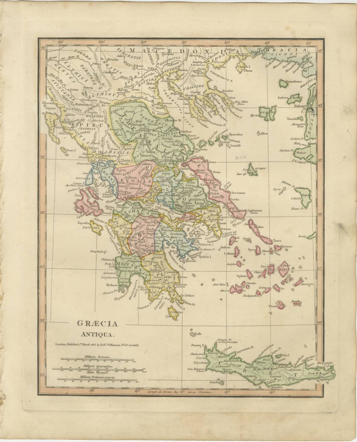 Classical Greece Map — Græcia Antiqua, Ancient Cities & Islands, Wilkinson 1819