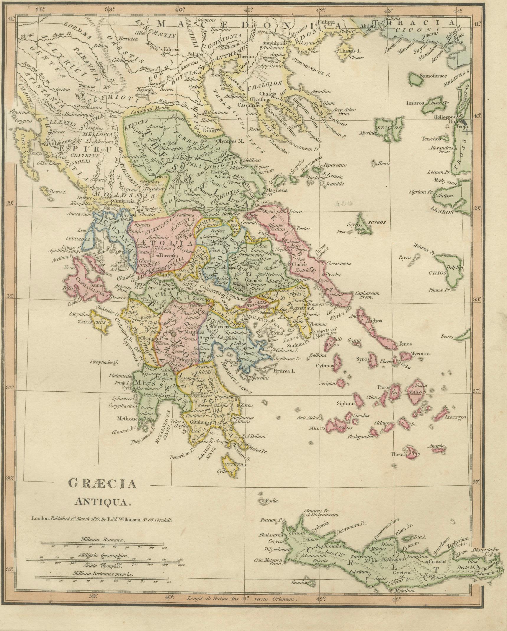 Classical Greece Map — Græcia Antiqua, Ancient Cities & Islands, Wilkinson 1819
