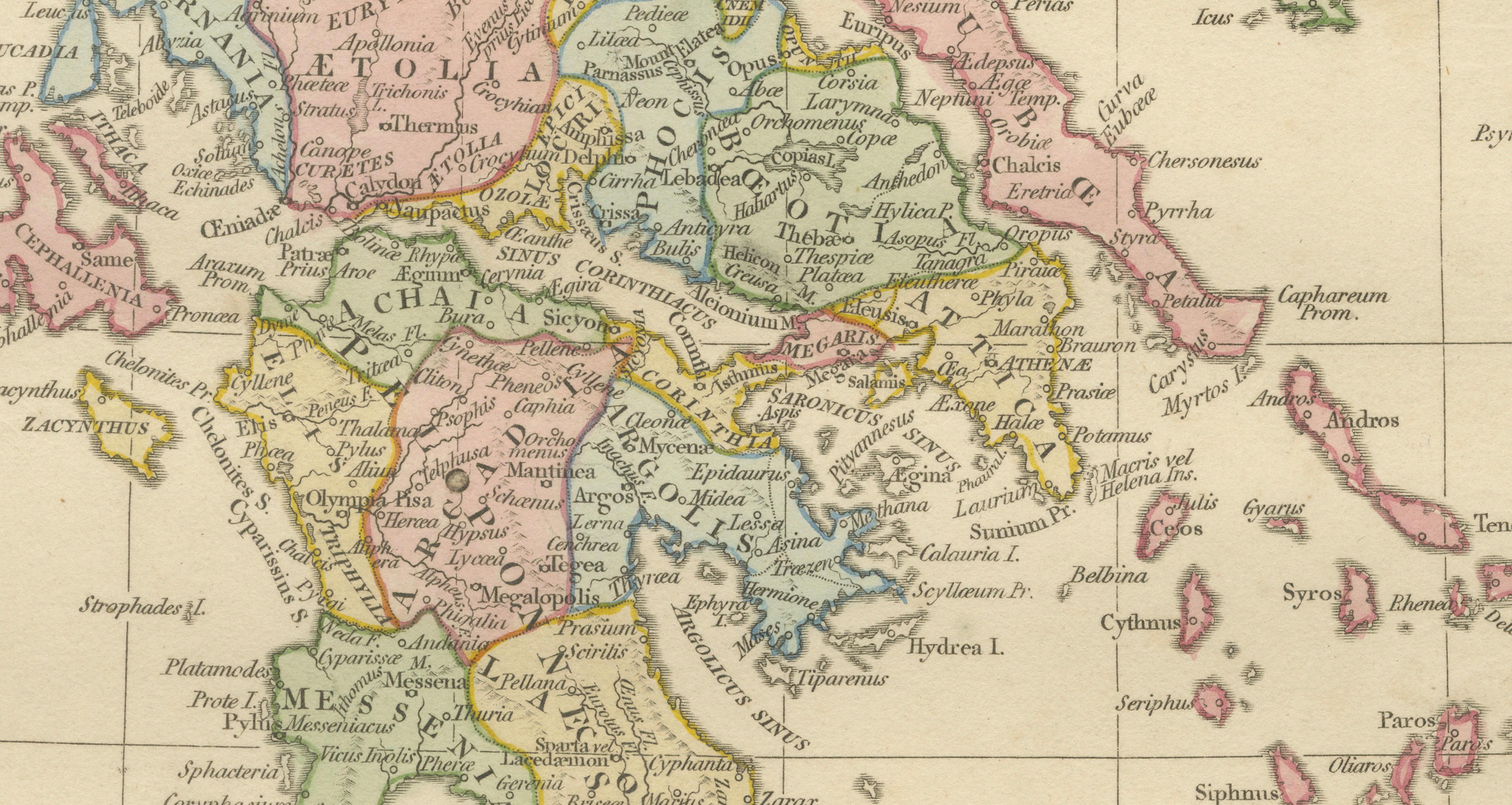 Classical Greece Map — Græcia Antiqua, Ancient Cities & Islands, Wilkinson 1819