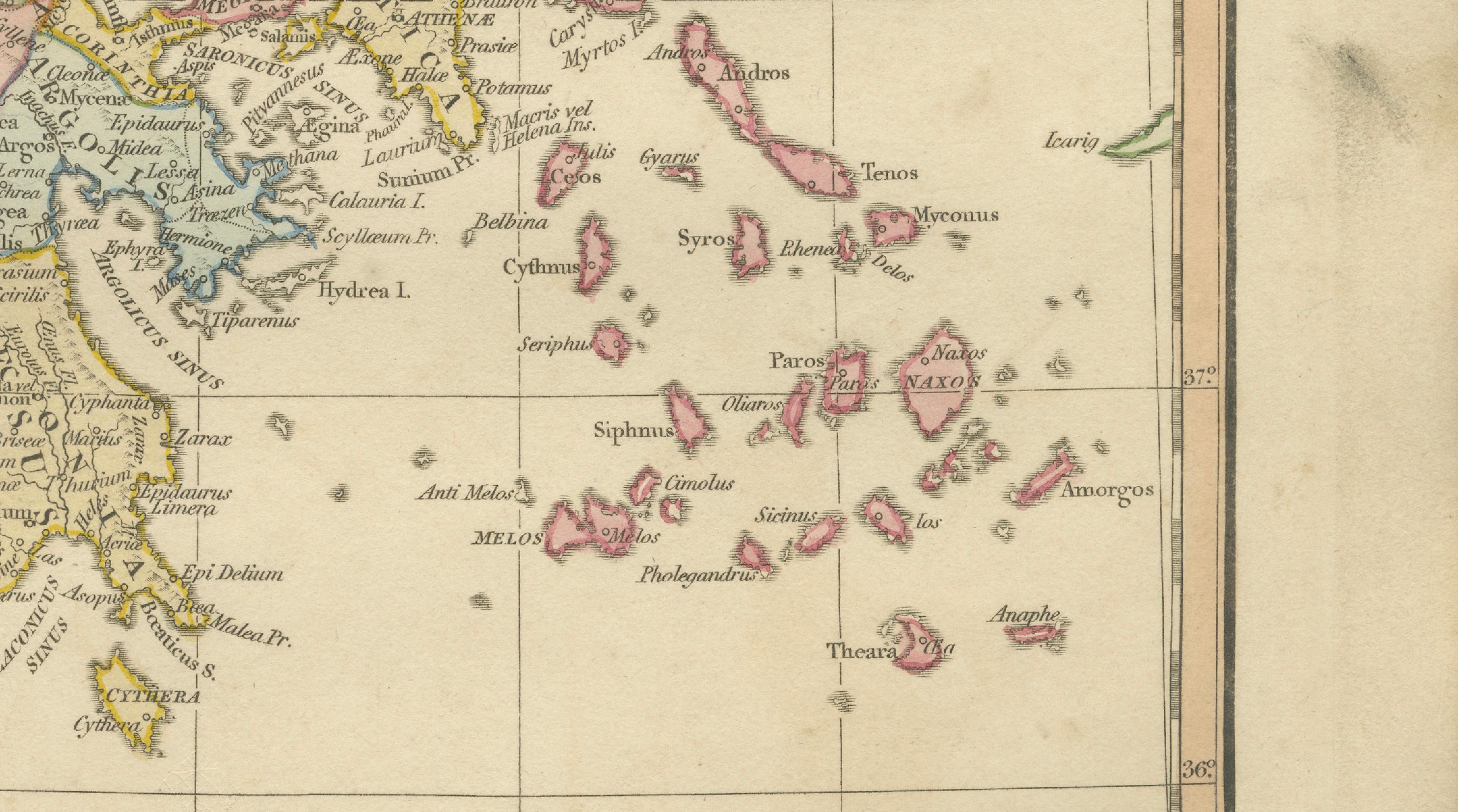 Classical Greece Map — Græcia Antiqua, Ancient Cities & Islands, Wilkinson 1819