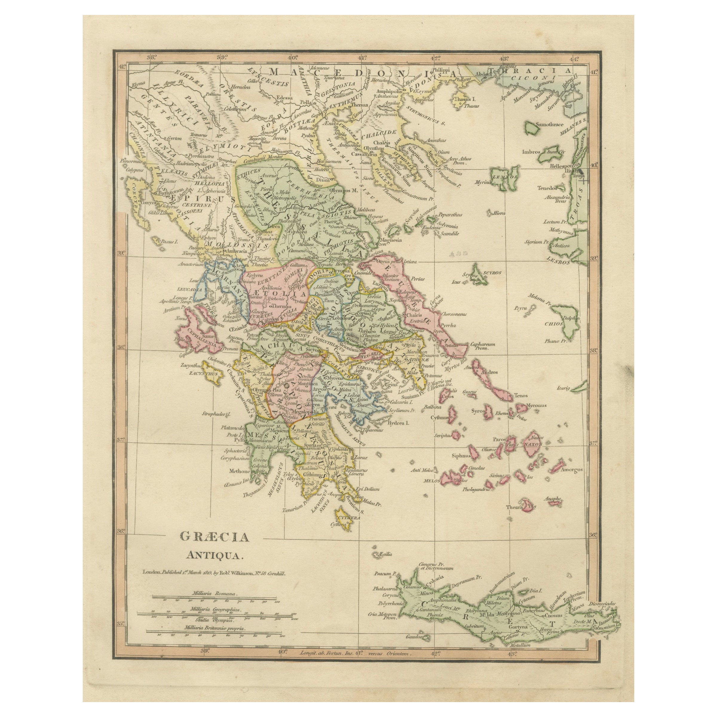 Classical Greece Map — Græcia Antiqua, Ancient Cities & Islands, Wilkinson 1819