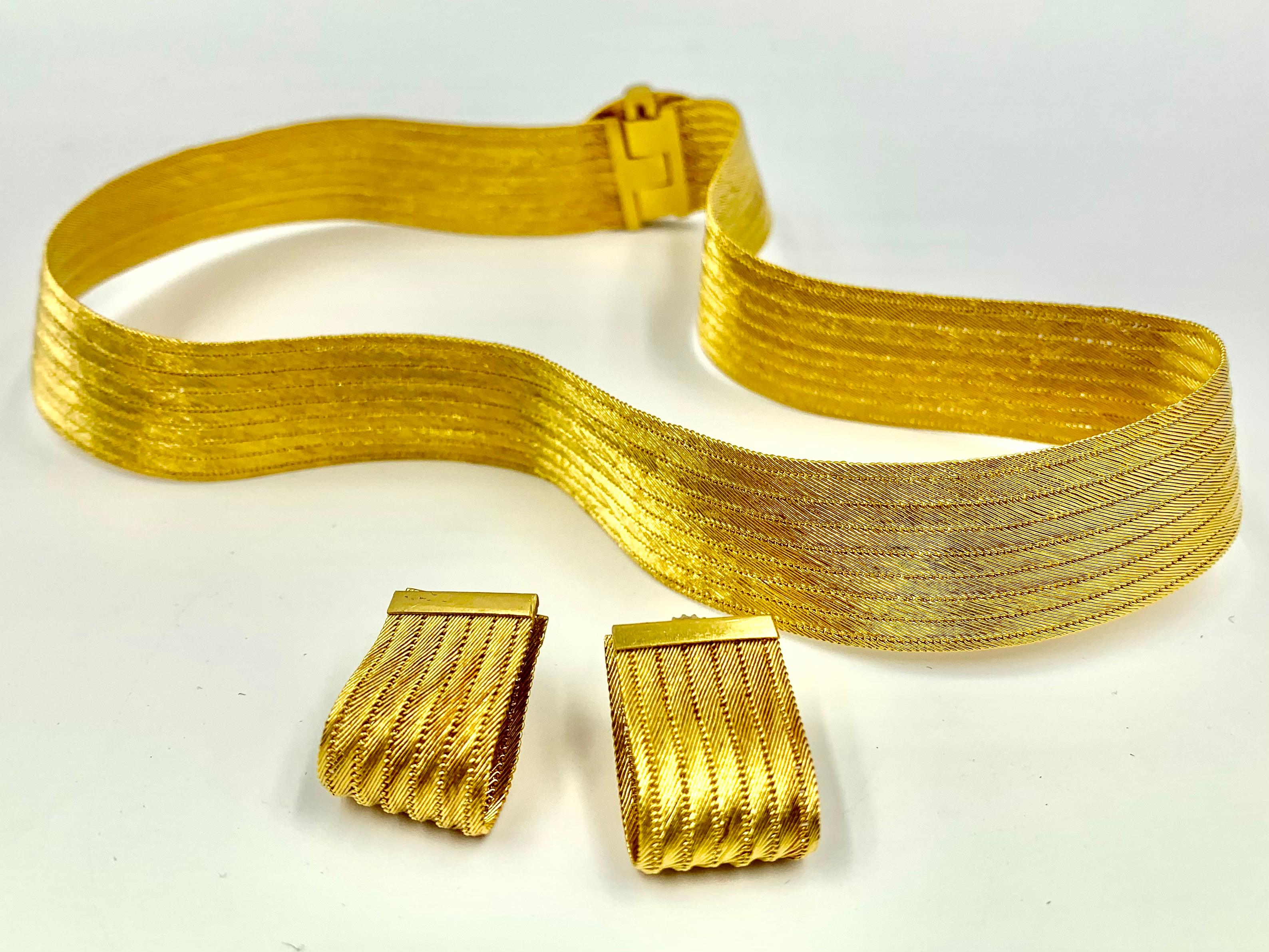 Klassische griechische 22K gewebte Gold Halskette und Ohrringe, Tages- bis Nacht-Suite im Angebot 10
