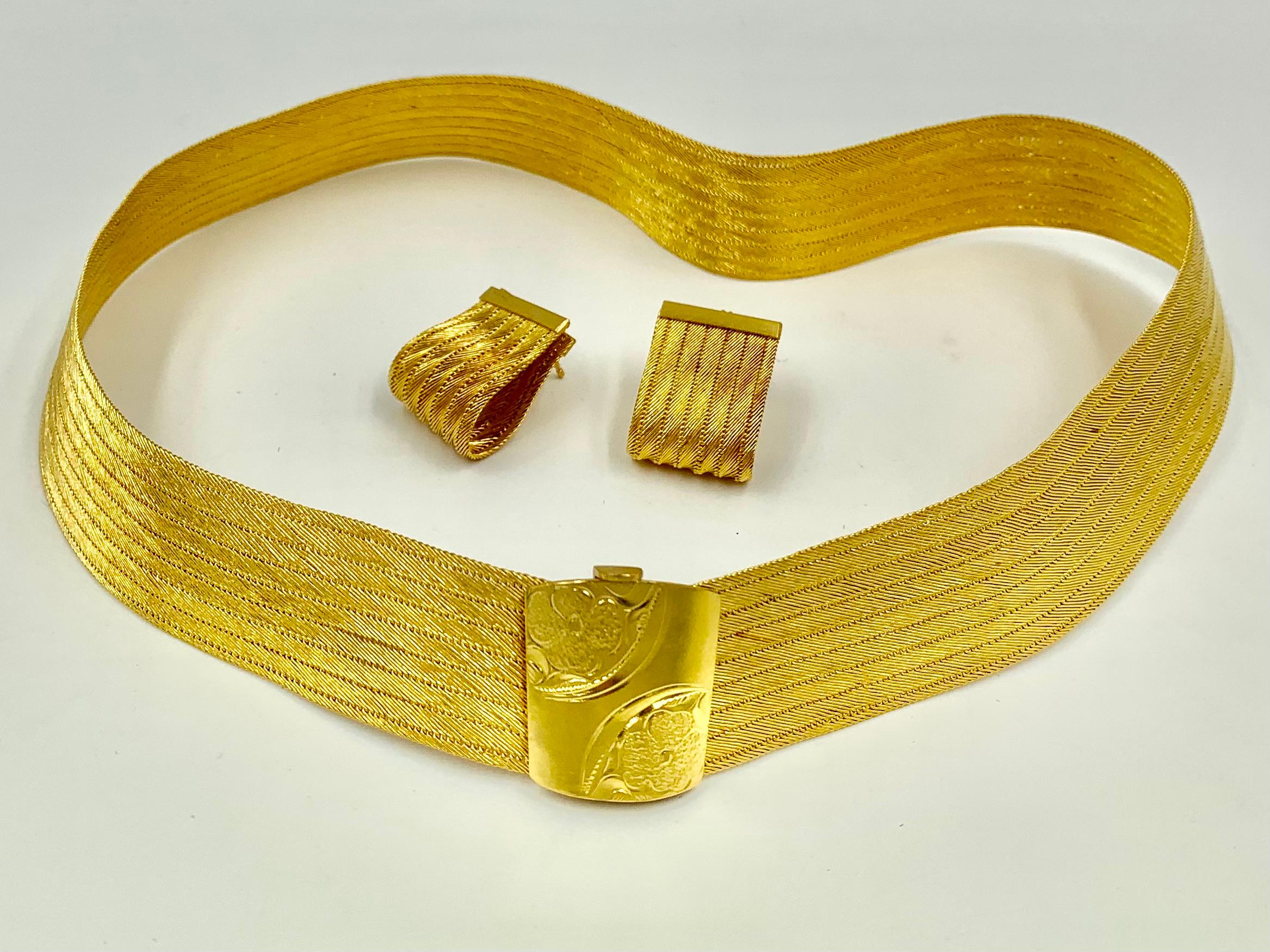 Klassische griechische 22K gewebte Gold Halskette und Ohrringe, Tages- bis Nacht-Suite im Angebot 5
