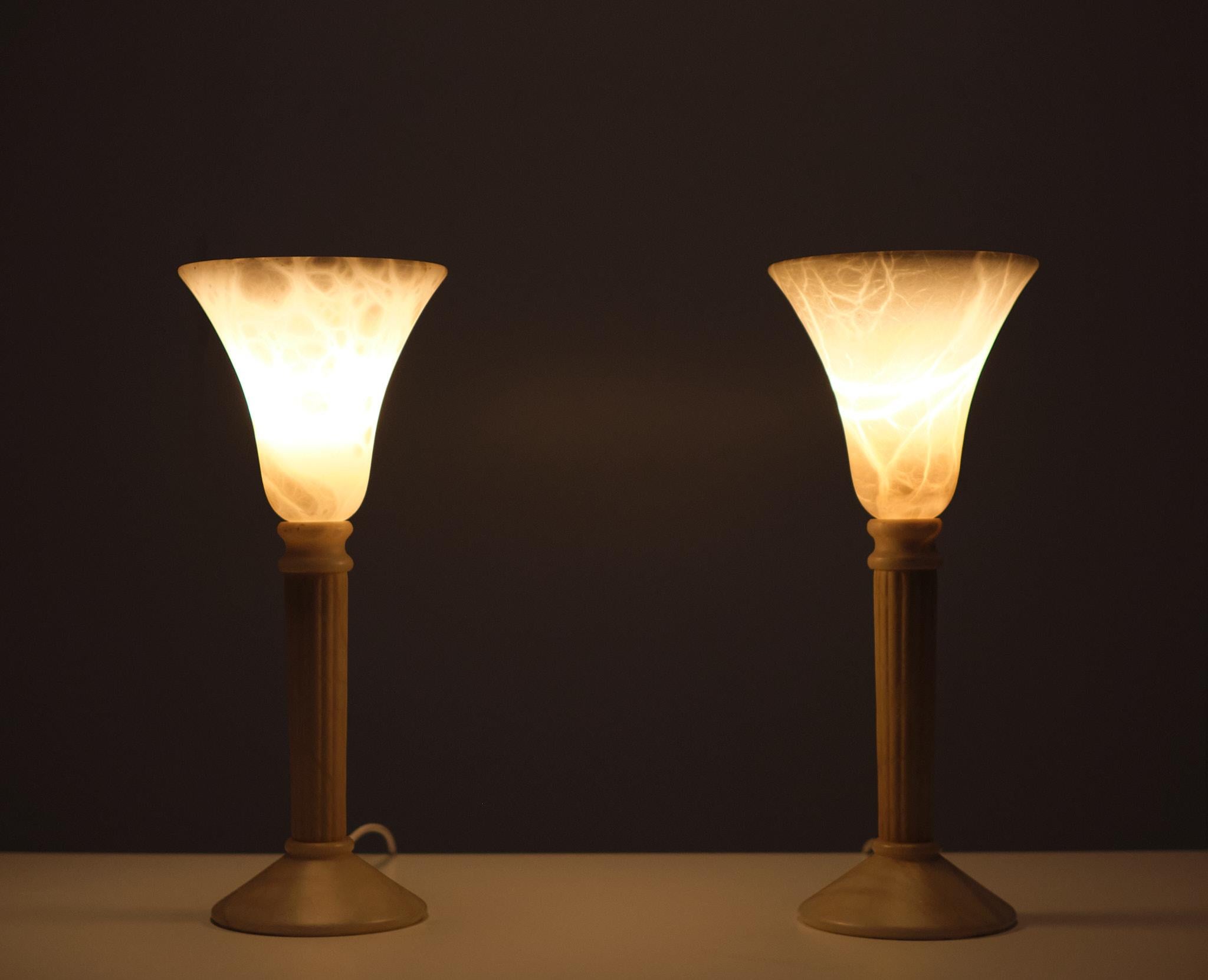 Classical Greek Alabaster Table Lamps 1970s Spain For Sale 2