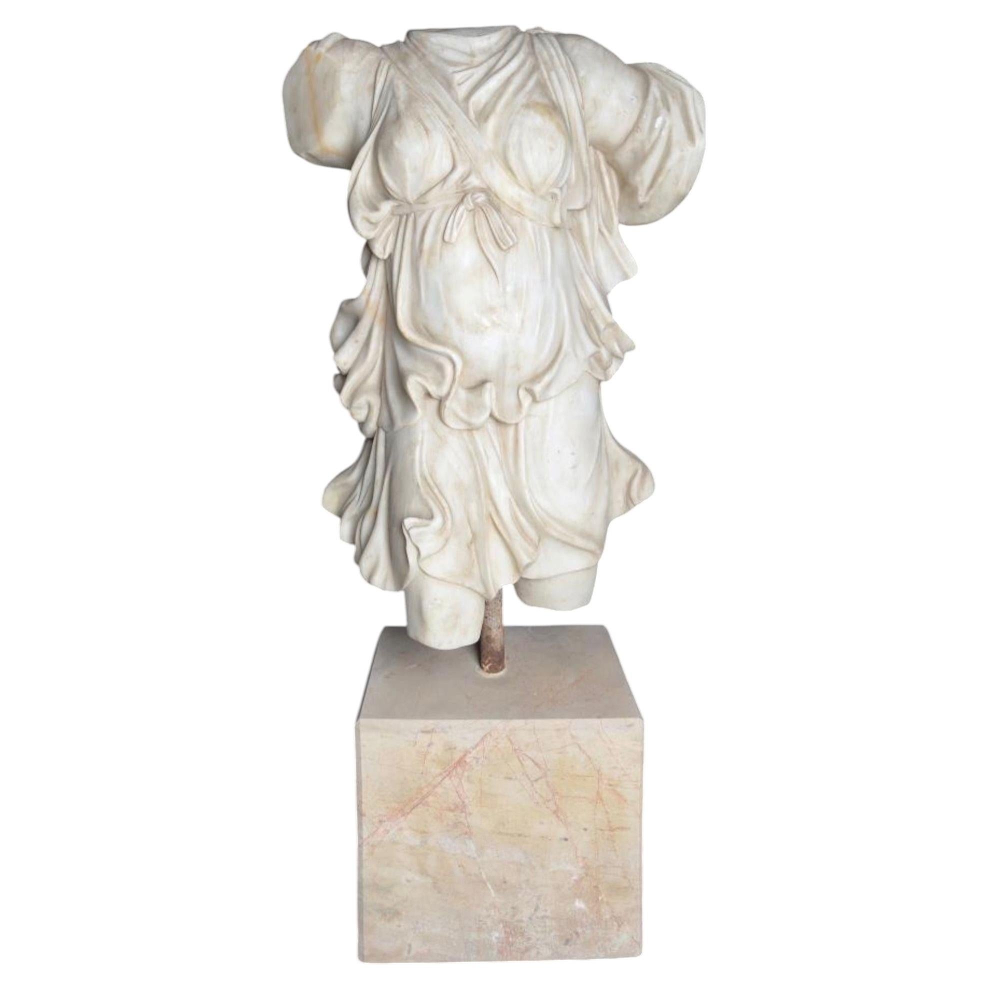 Classical Greek Female Torso in Carrara Marble, Italy, 1950s For Sale