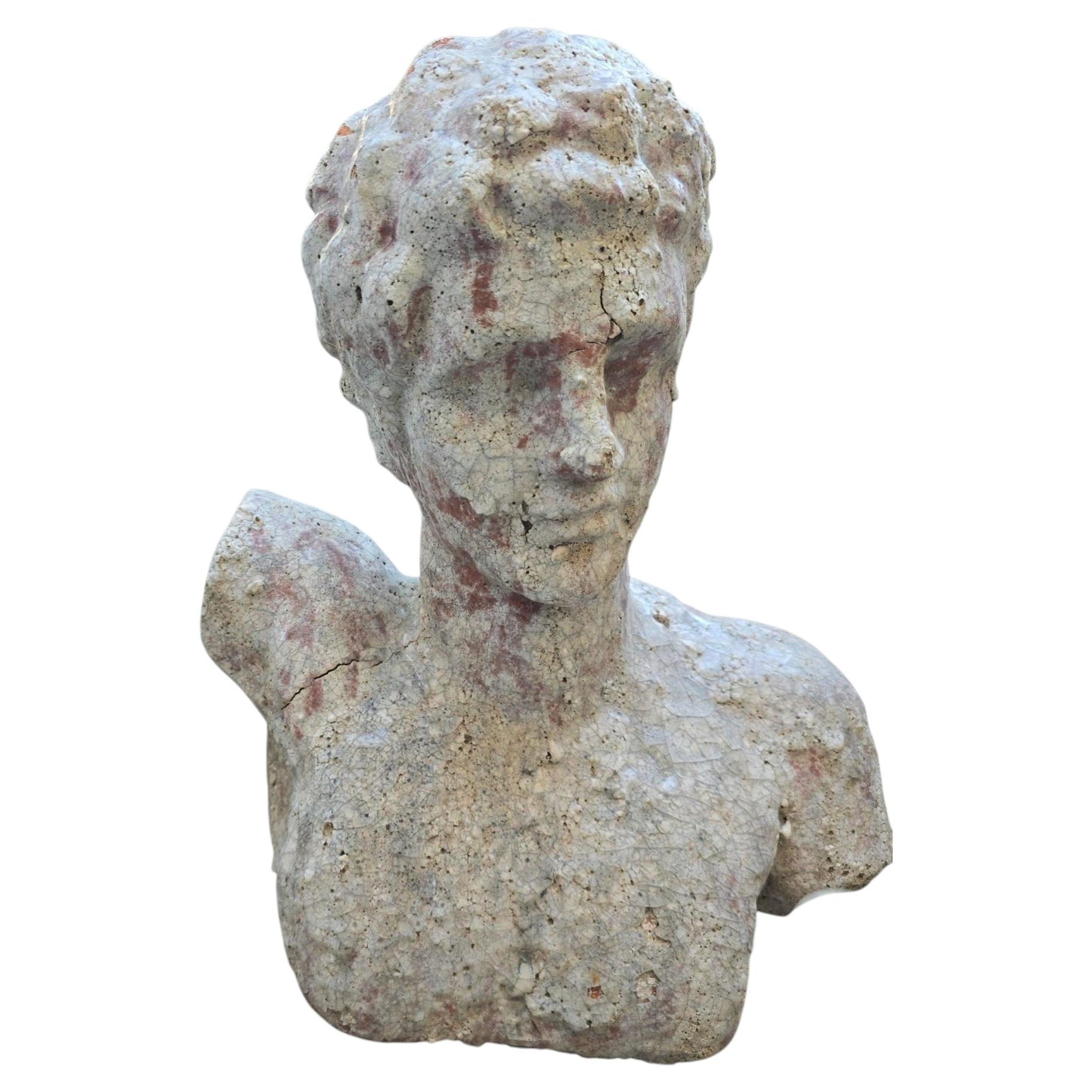 Classical Greek Glazed Terracotta Bust, Italy, Mid-20th Century For Sale