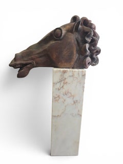 Cabeza de estilo griego clásico de Alfredo Lanz, terracota sobre base de mármol, Italia, década de 1970