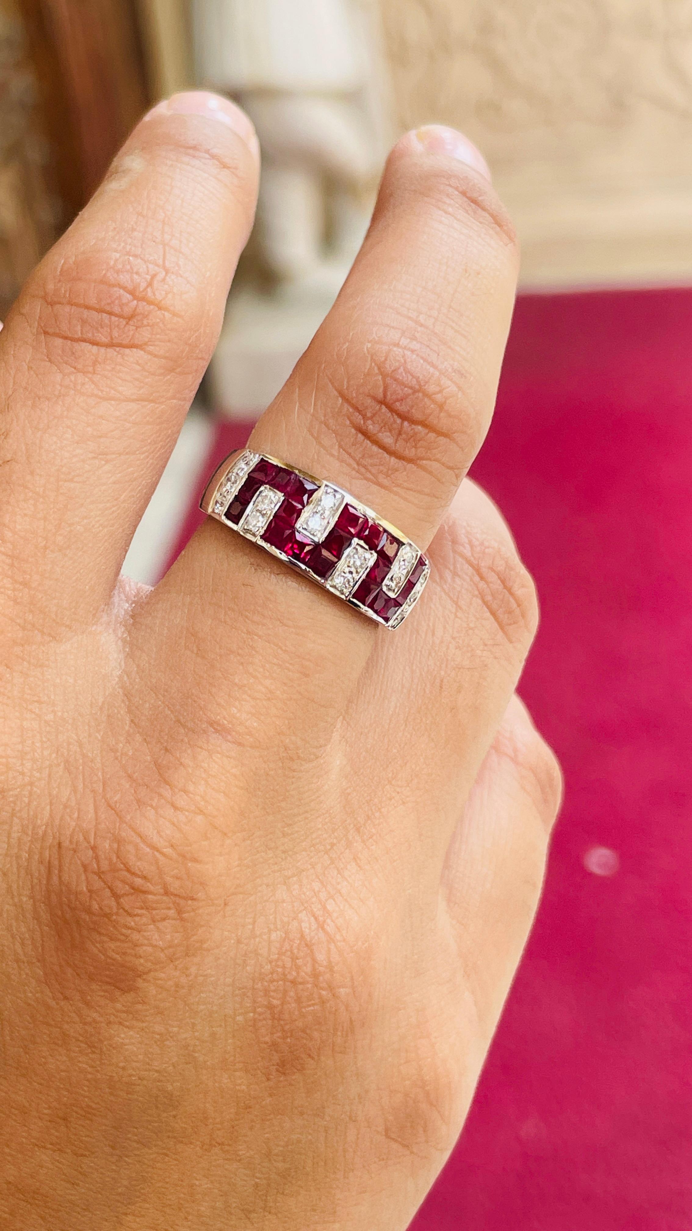 For Sale:  Classical Greek Style Ruby Diamond Band Ring in 18K Solid White Gold  13