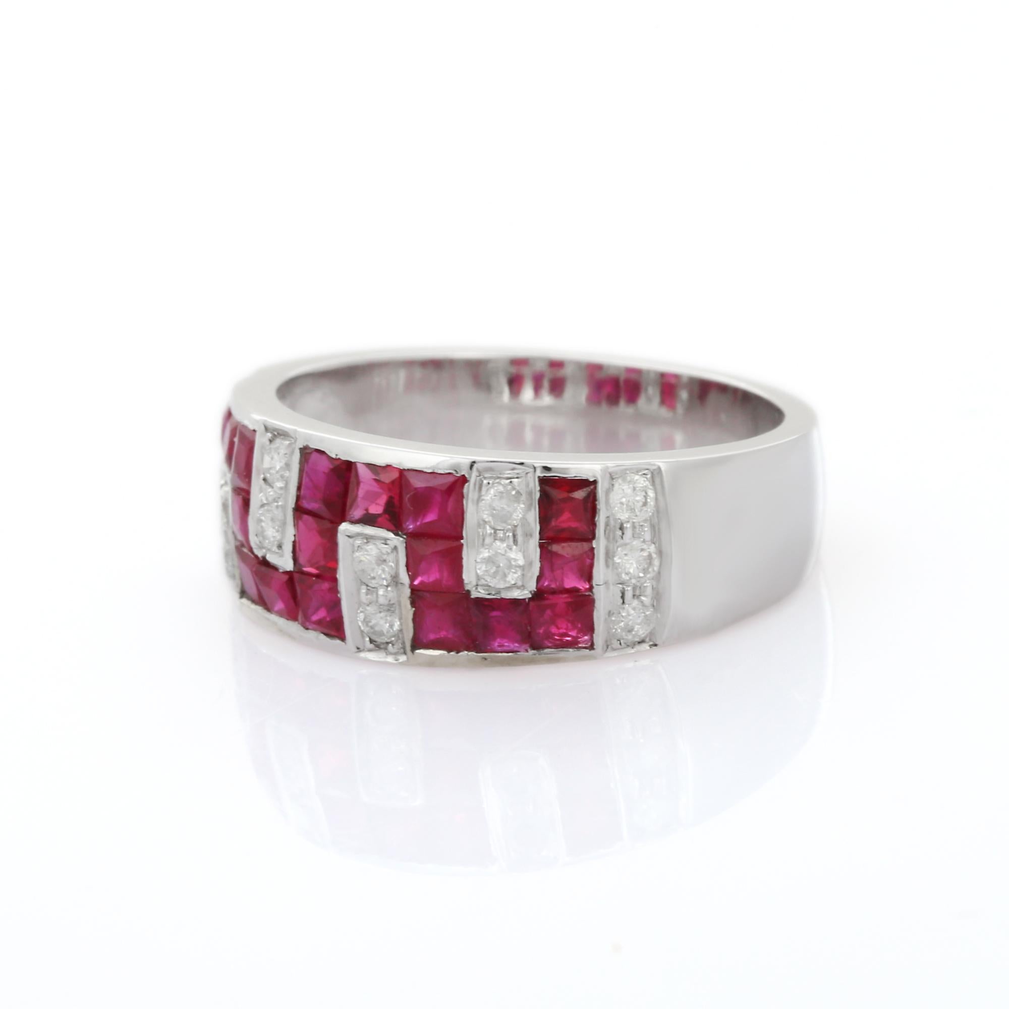 For Sale:  Classical Greek Style Ruby Diamond Band Ring in 18K Solid White Gold  4
