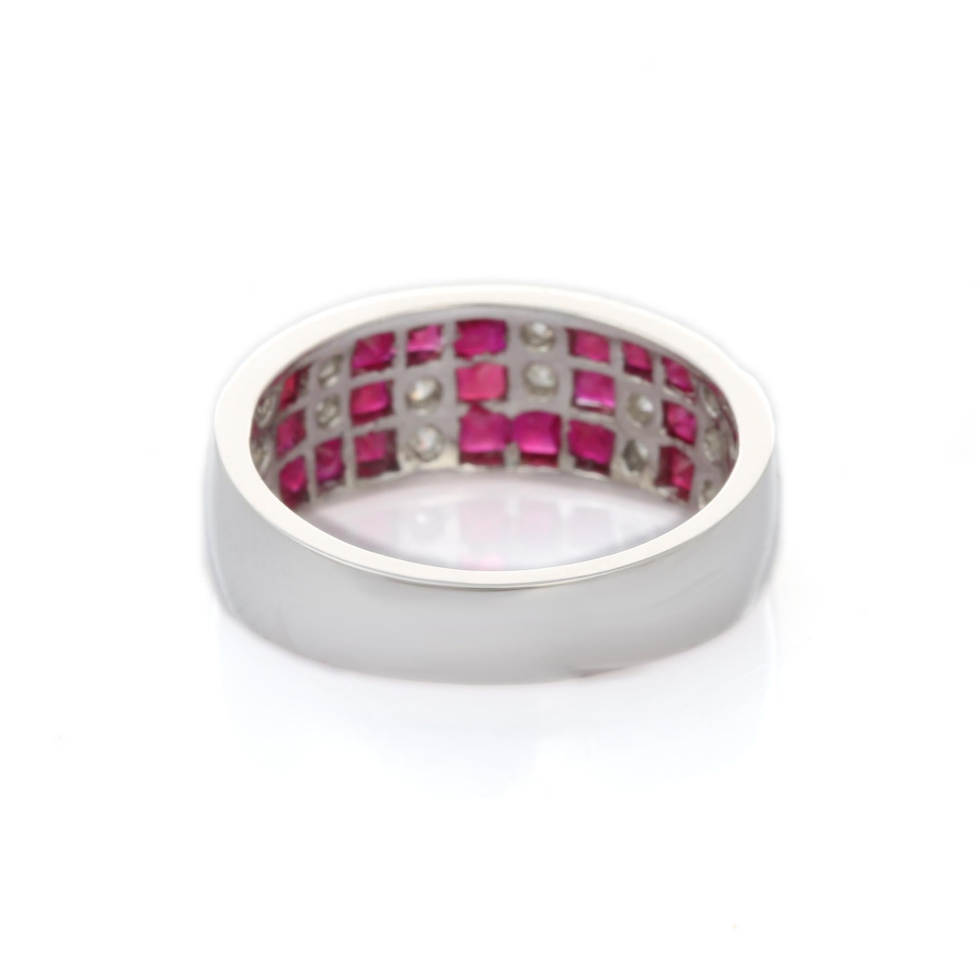 For Sale:  Classical Greek Style Ruby Diamond Band Ring in 18K Solid White Gold  7