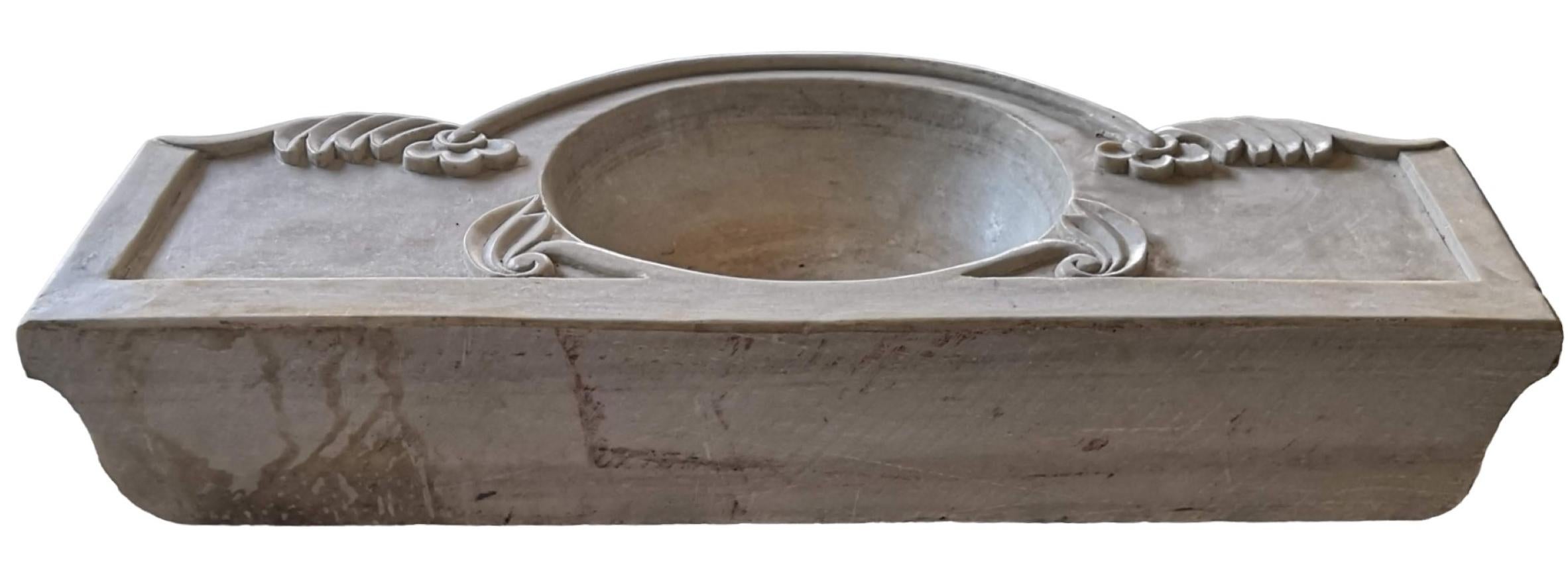 Hand-Carved Classical Hand Carved Marble Sink Basin For Sale