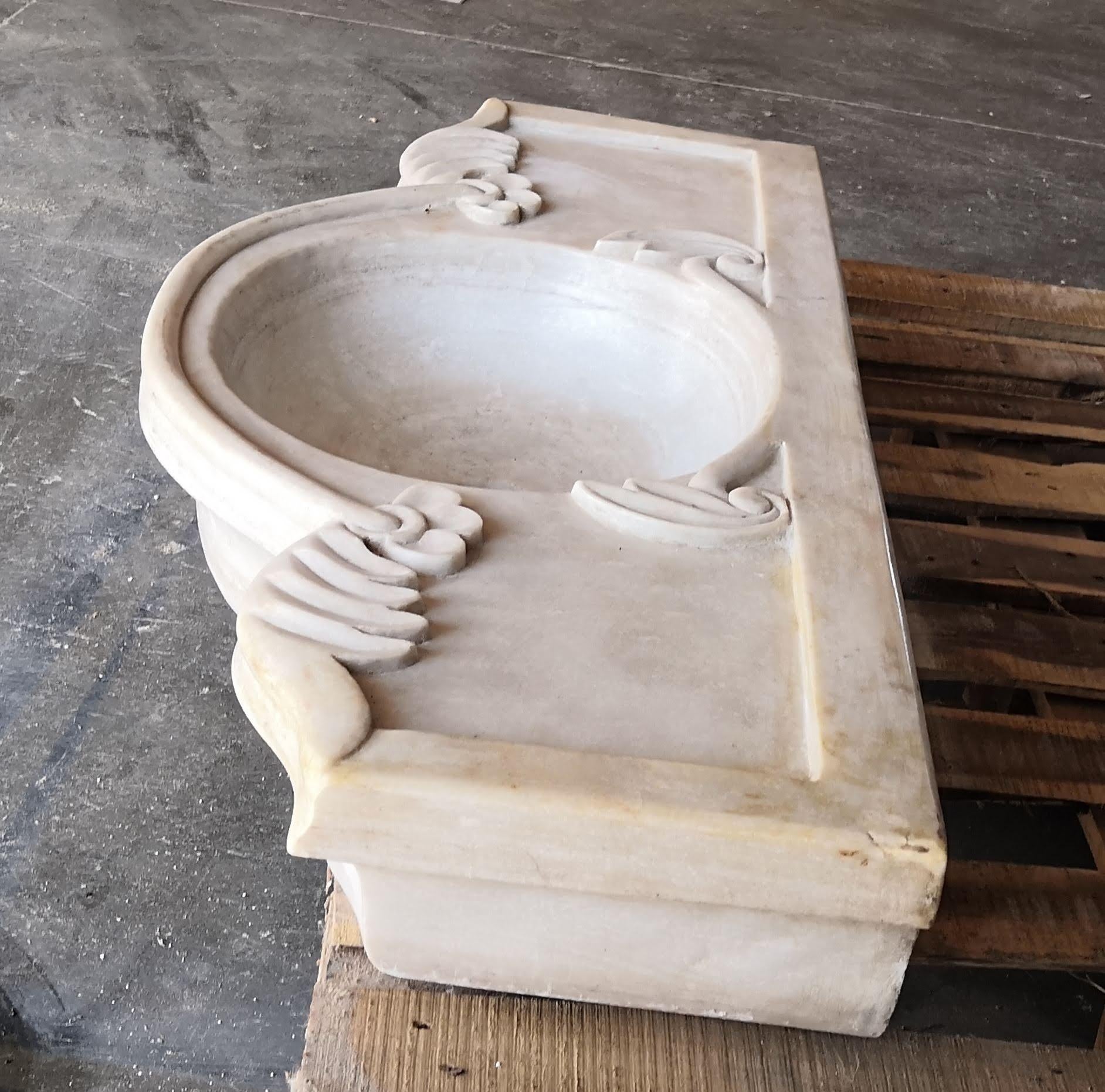 20th Century Classical Hand Carved Marble Sink Basin