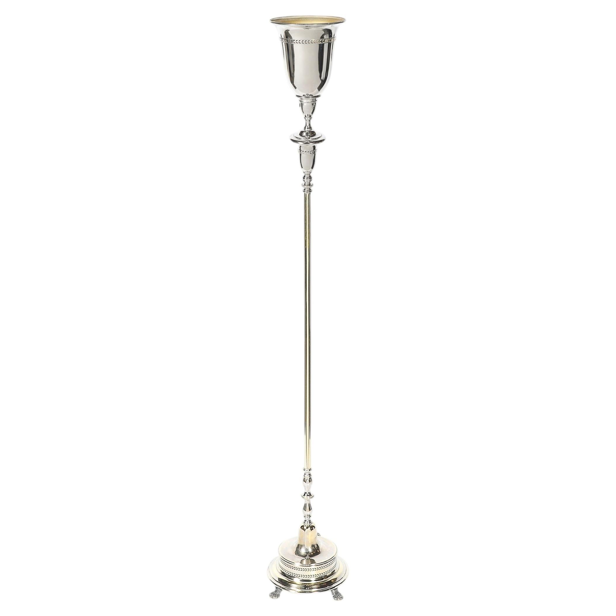 Classical Hollywood Regency Silvered Bronze Torchiere For Sale