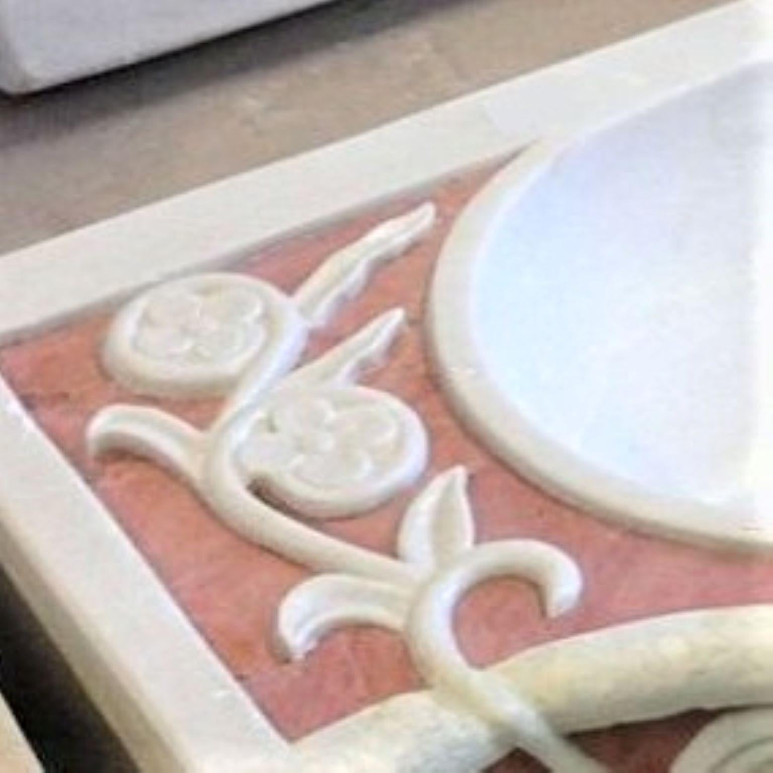 20th Century Classical Inlaid Carved Marble Stone Sink Basin For Sale