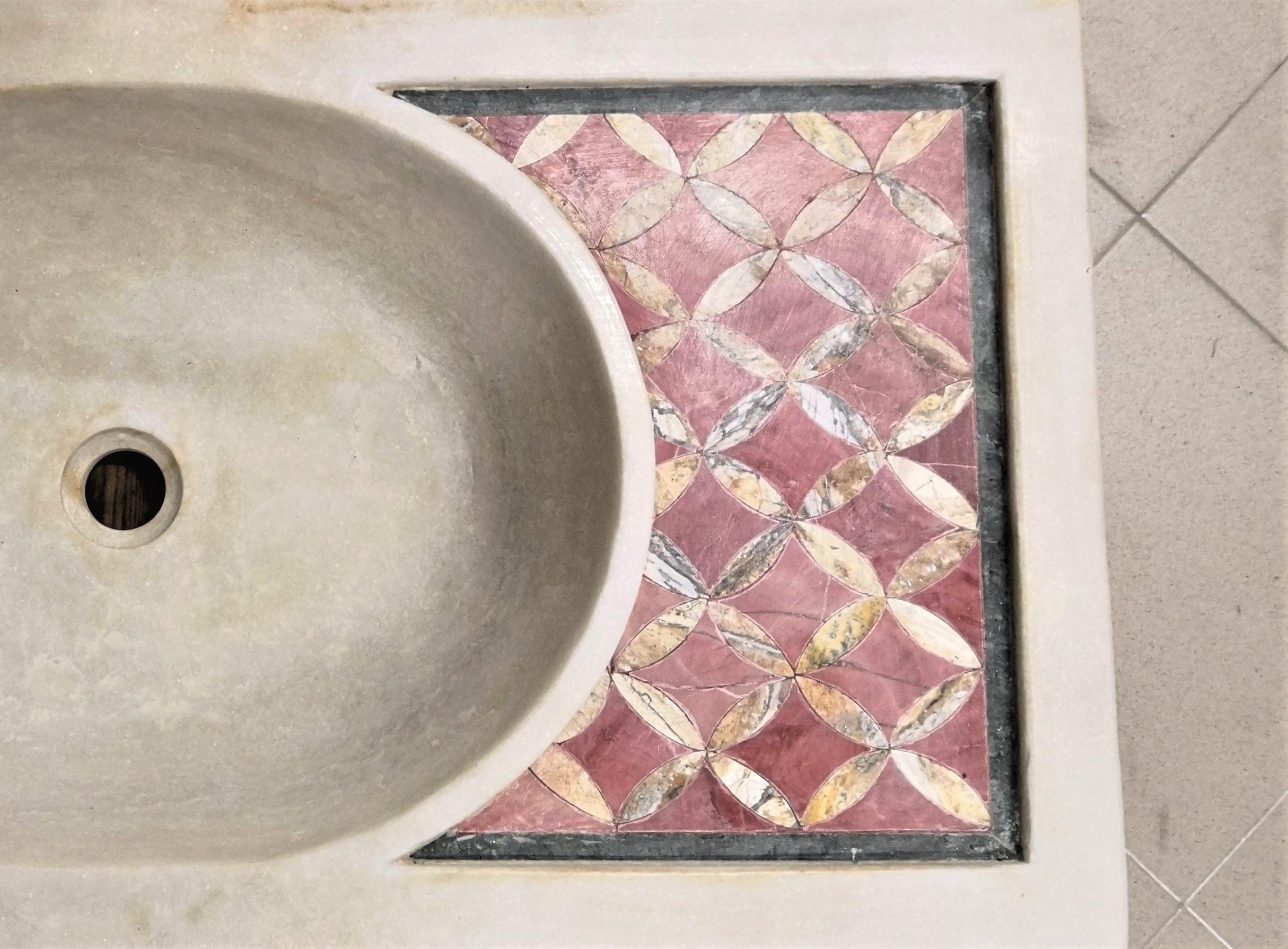 Inlay Classical Inlaid Carved Marble Stone Sink Basin For Sale