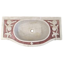 Used Classical Inlaid Carved Marble Stone Sink Basin