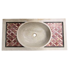 Used Classical Inlaid Carved Marble Stone Sink Basin