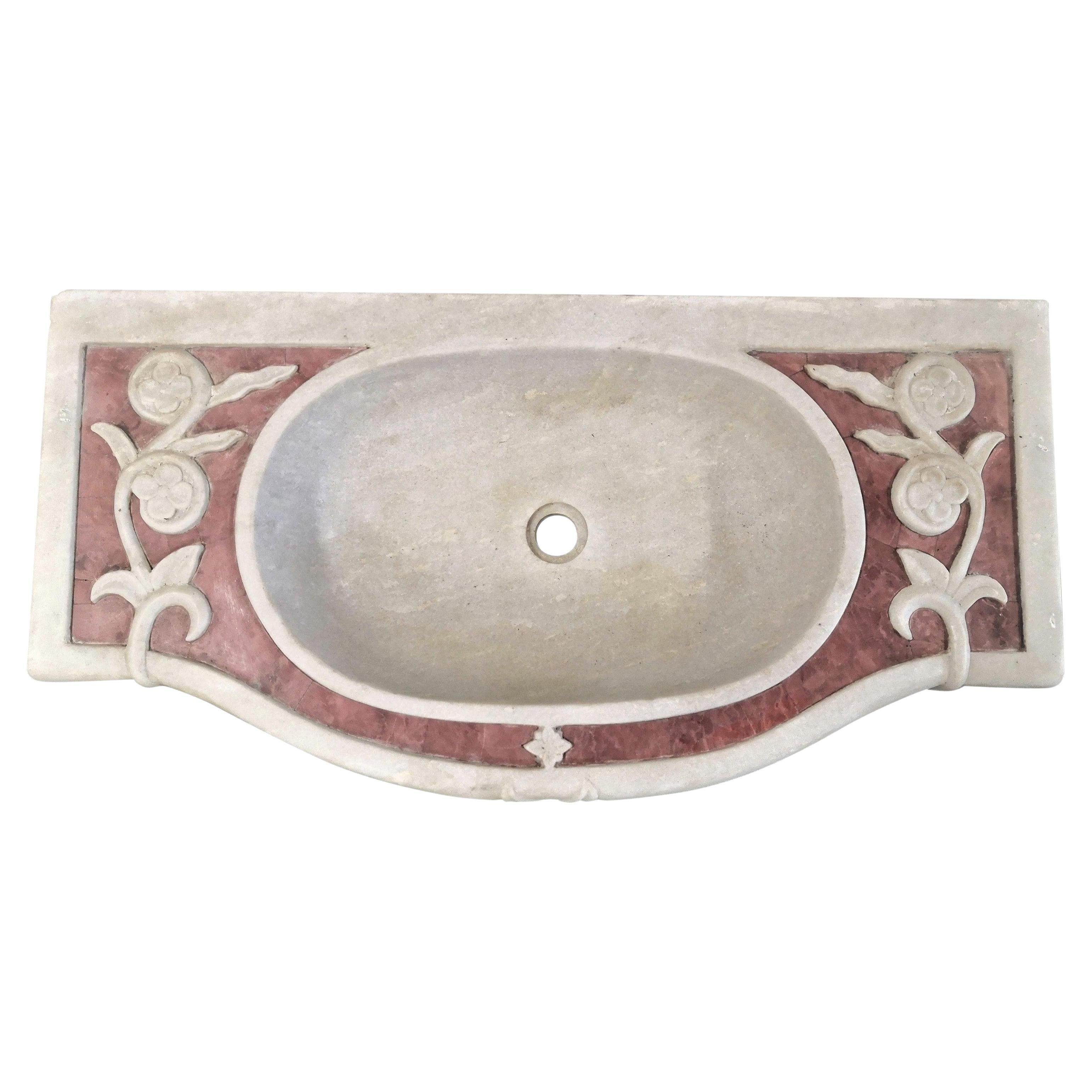 Vasque classique en marbre sculpté et incrusté A Stone en vente