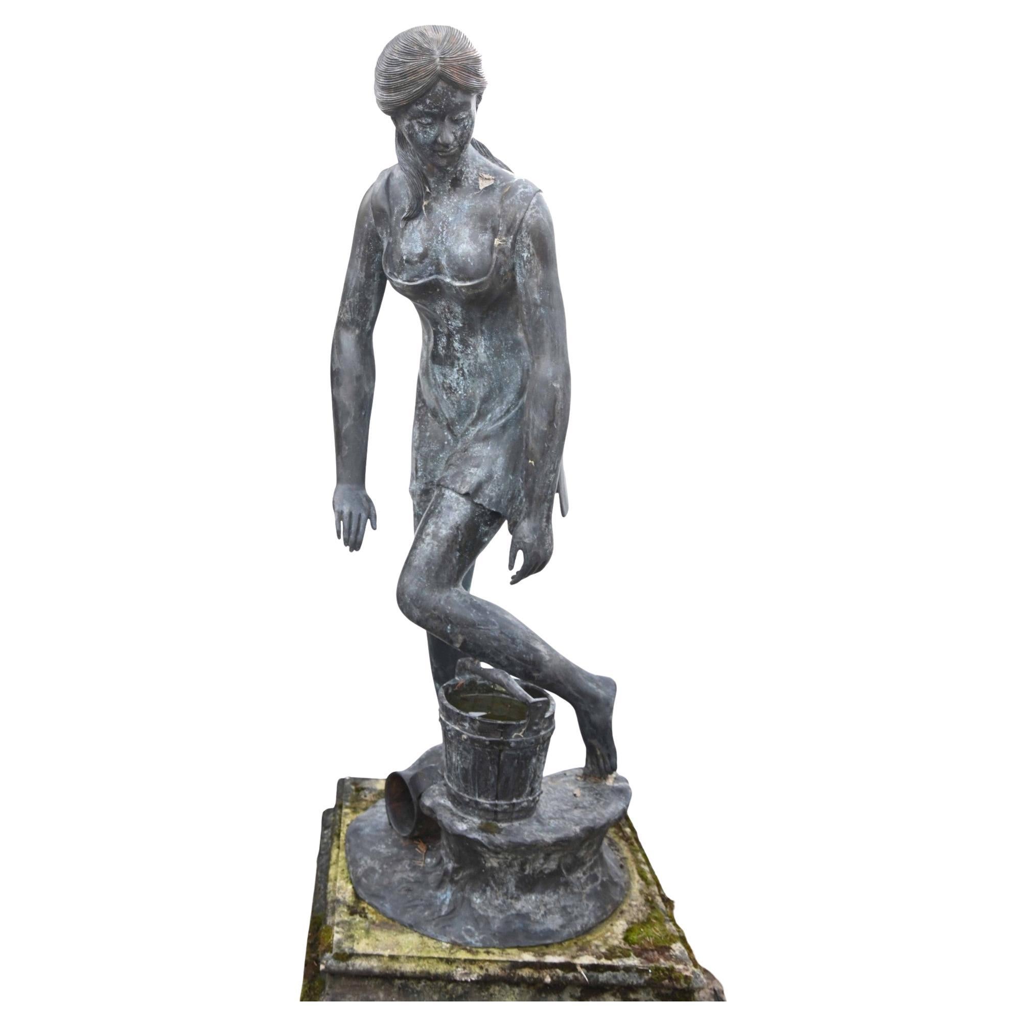 Classic Italian Bronze Water Maiden Statue Bucket Girl