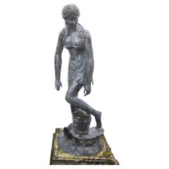 Classic Italian Bronze Water Maiden Statue Bucket Girl