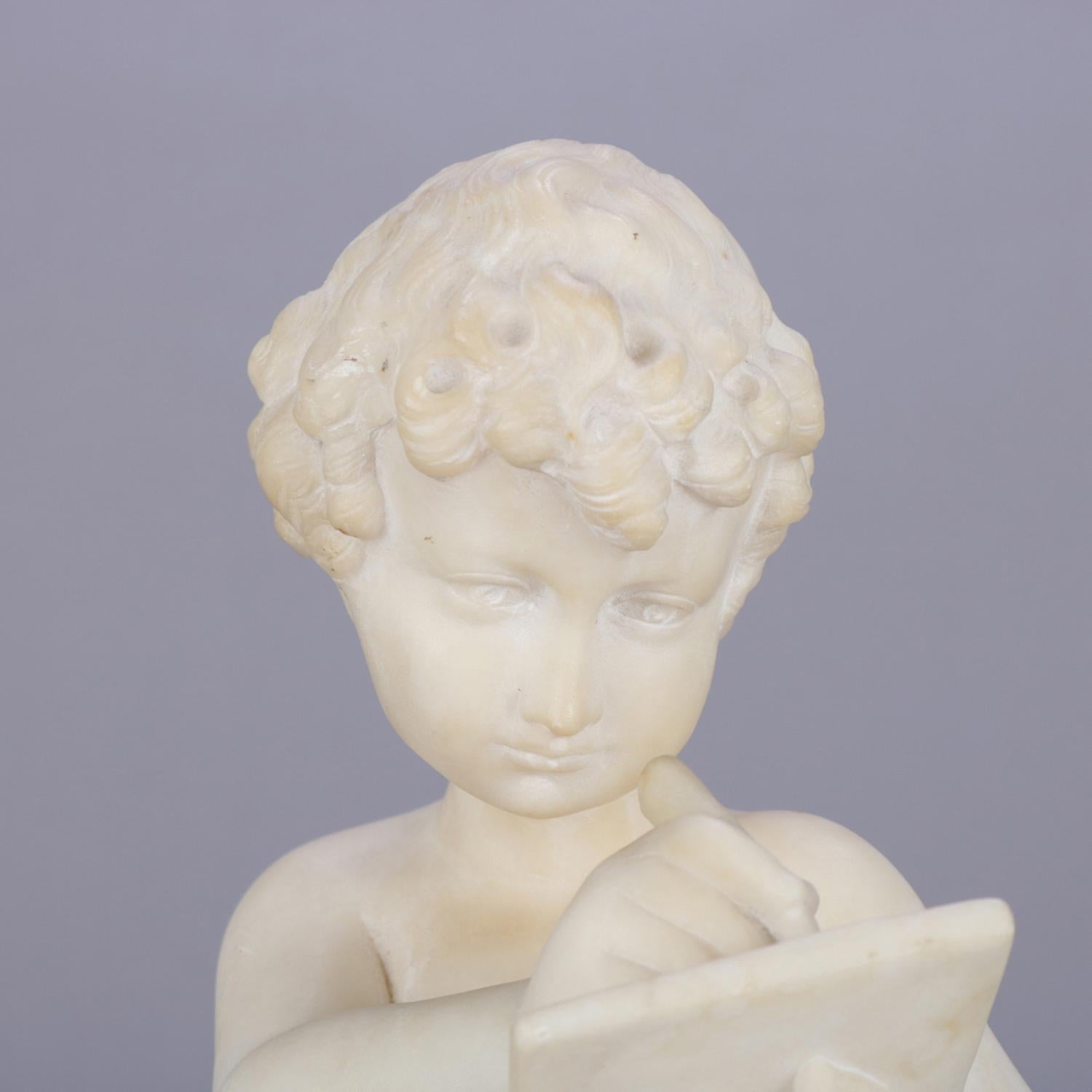 Classical Italian Carved Alabaster Figural Sculpture of a Child Poet, circa 1890 5